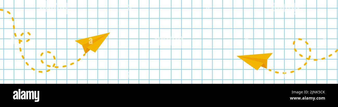 Zurück zum Schulhintergrund. Horizontales Banner. Quadratische Papier mit Papierebenen. Konzept der Bildung. Für Newsletter, Web-Header, Social-Media-Post, PR Stock Vektor