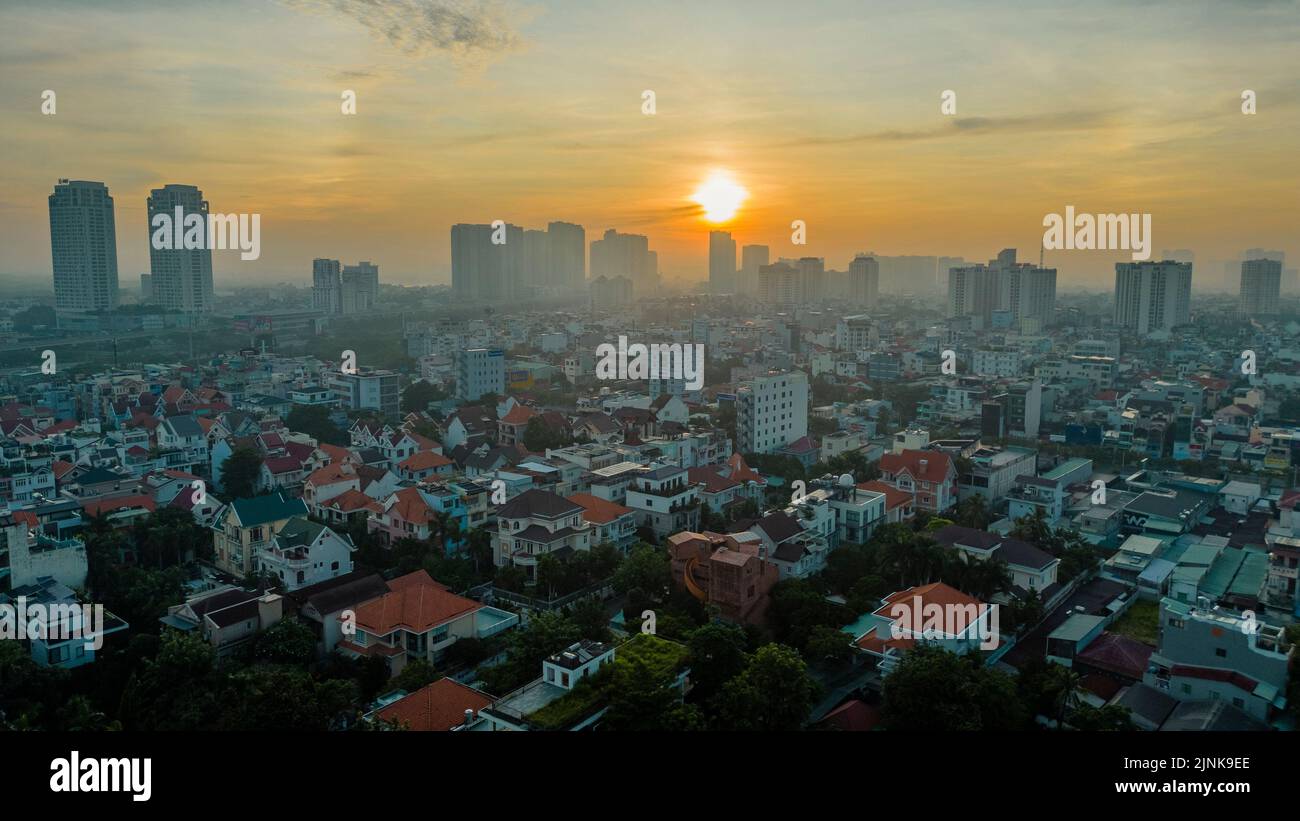24. Juni 2022: Panorama des Wohngebiets Landmark, in dem sich ein 81-stöckiges Gebäude befindet, im Stadtteil Binh Thanh, Ho Chi Minh City Stockfoto