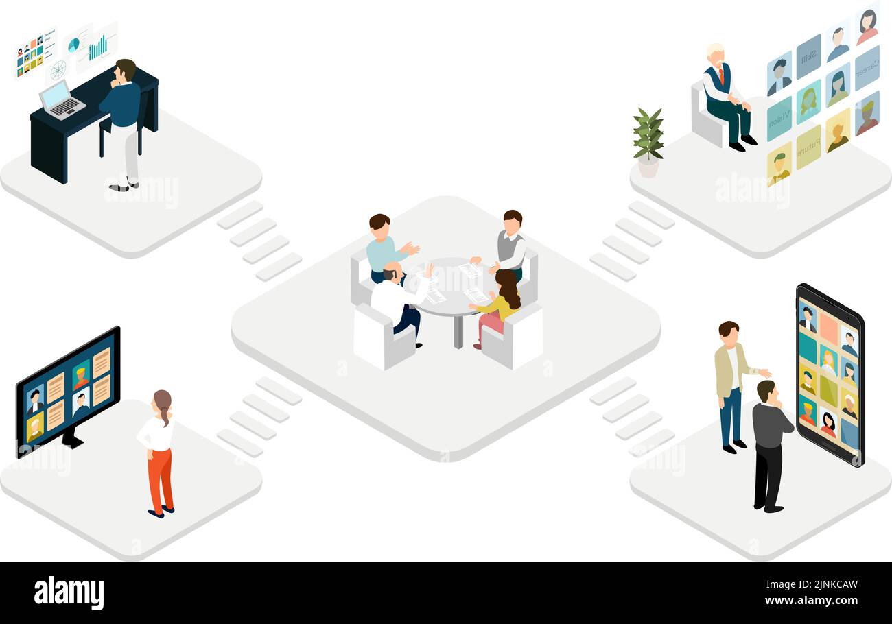 Bild der Vernetzung von Menschen im Internet Isometrisch Stock Vektor