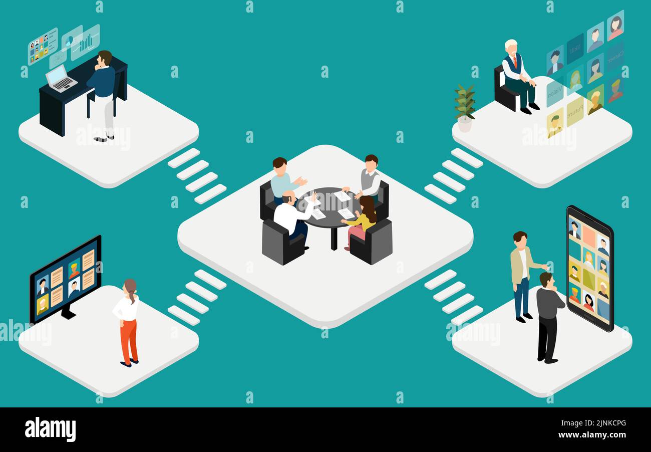 Bild der Vernetzung von Menschen im Internet Isometrisch Stock Vektor