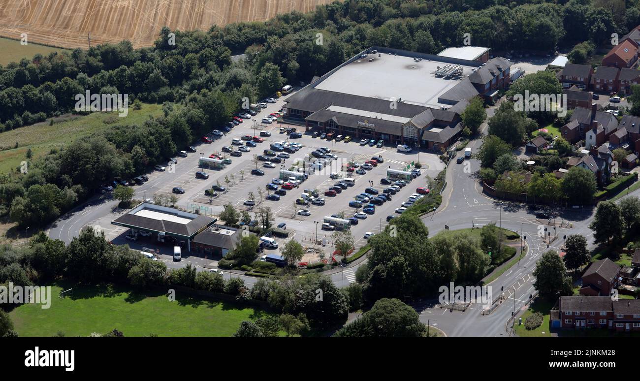 Luftaufnahme des Morrisons Supermarket in Ripon, North Yorkshire Stockfoto