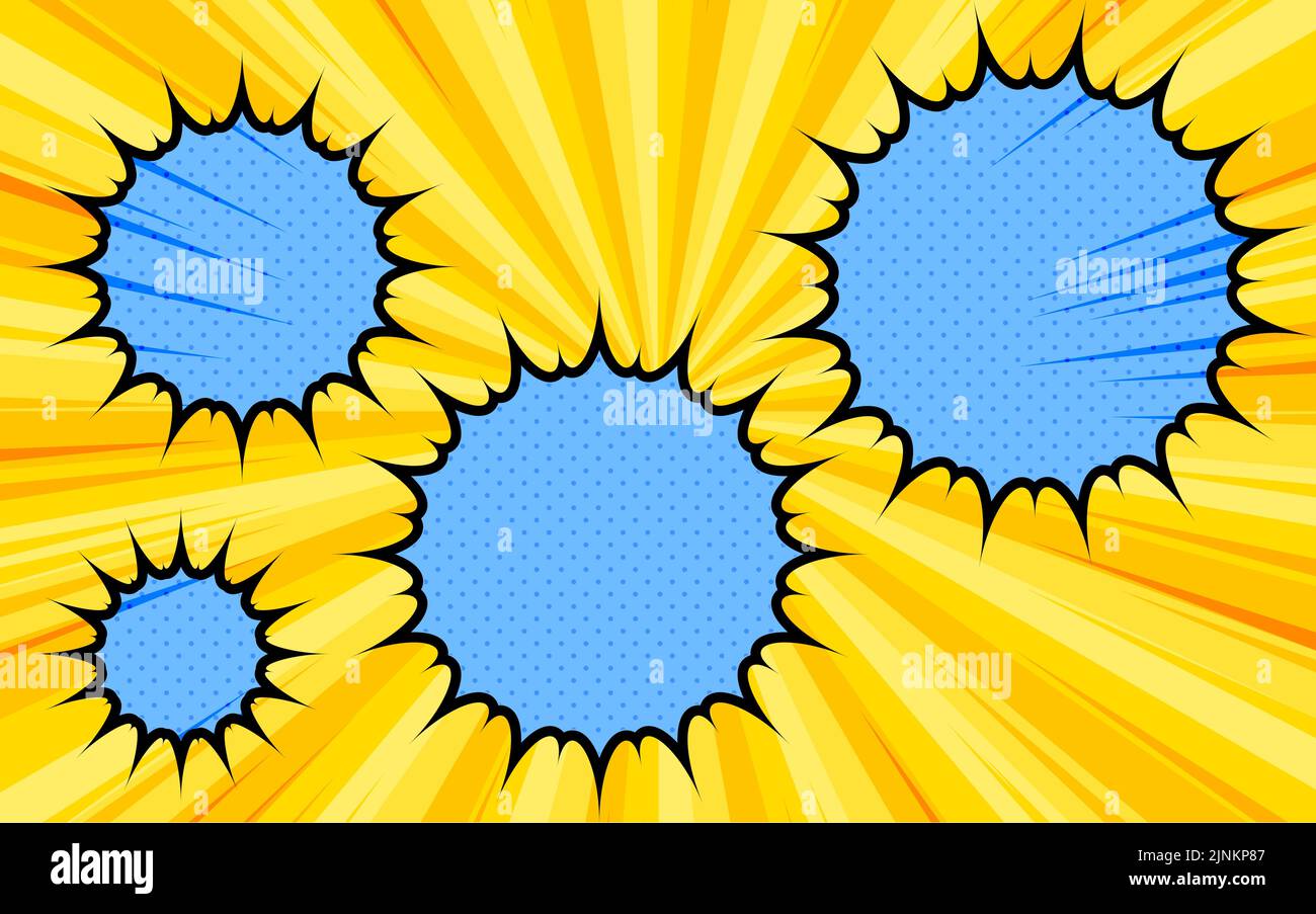 Illustrationsmaterial: Amerikanischer Comic-Stil, Pop-Ballons und Hintergrund aus Punkten und konzentrierten Linien Stock Vektor