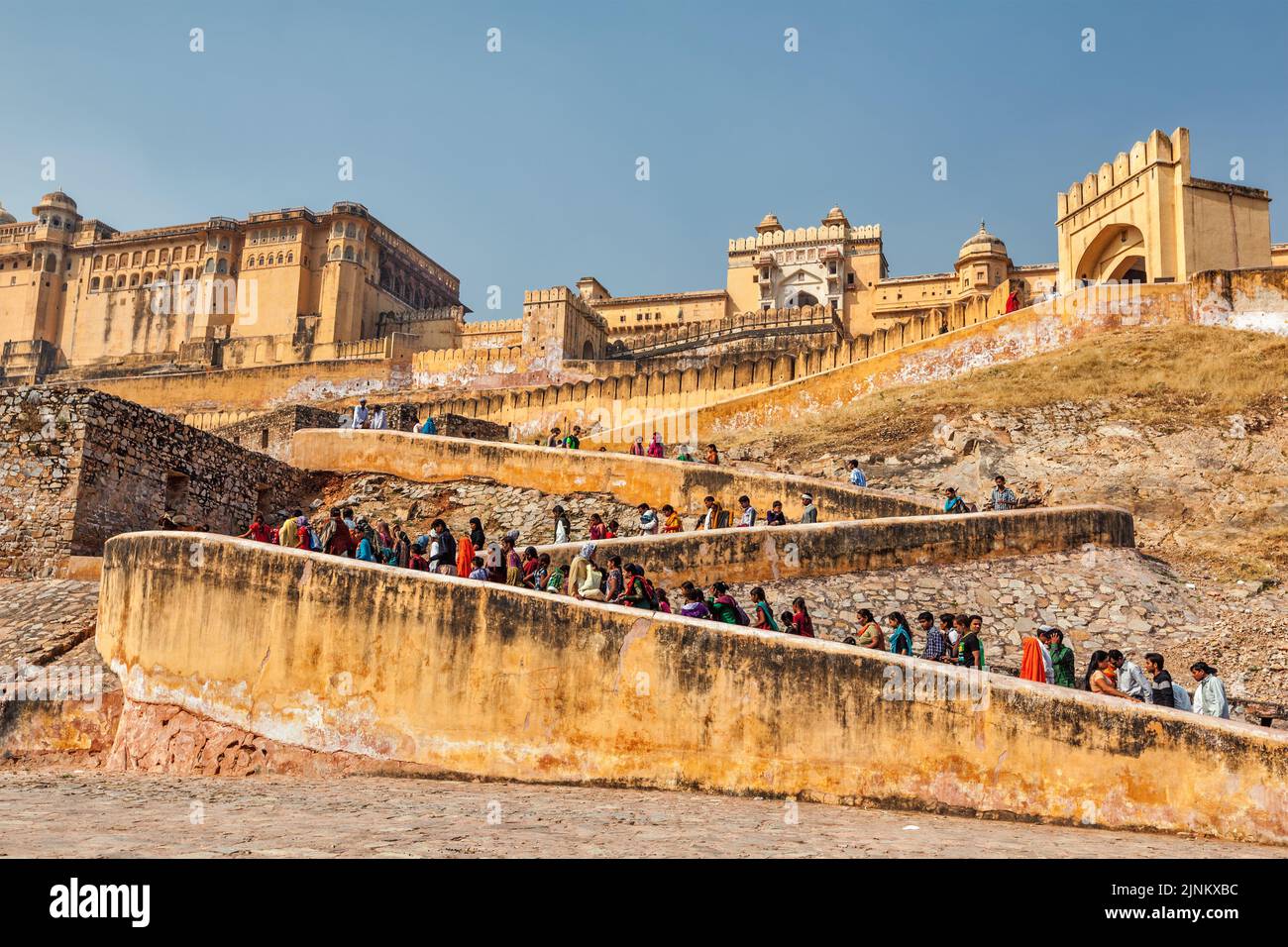 Stadtmauer, jaipur, bernsteinfarbenes Fort, Mauern, Jaipur, Bernsteinfarbene Festungen Stockfoto