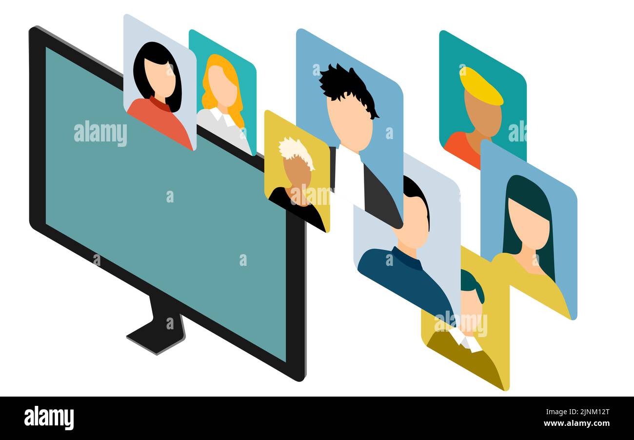 Isometrische, Online-Meeting-verbundene Bilddarstellung Stock Vektor
