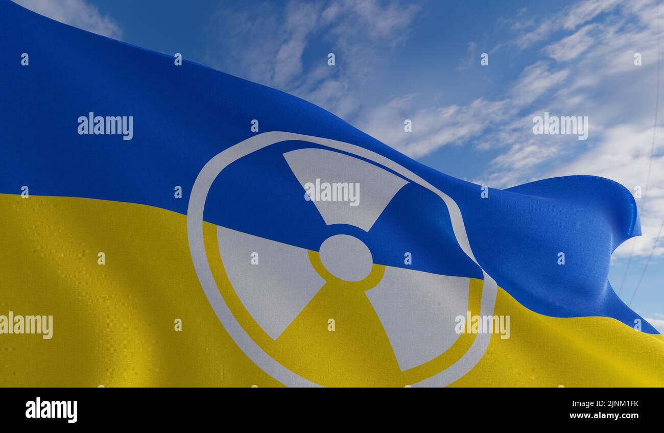 Reale Gefahr einer nuklearen Katastrophe in der Region Saporoschje in der Ukraine, nukleare Gefahr, Krieg Ukraine und Russland Stockfoto