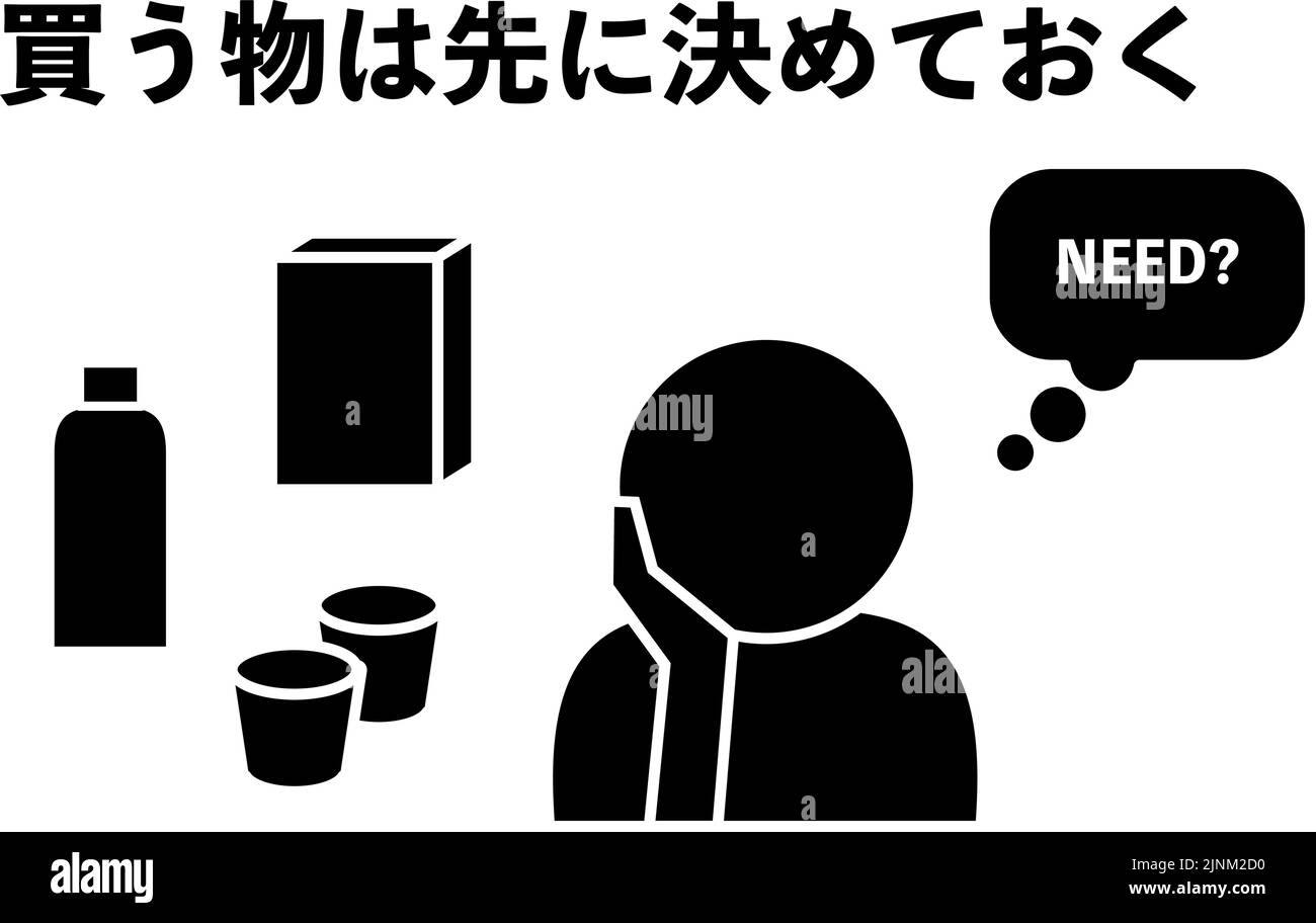 Icon-Illustration einer Person, die darüber nachdenkt, was sie kaufen soll -Übersetzung: Entscheiden Sie zuerst, was sie kaufen soll Stock Vektor