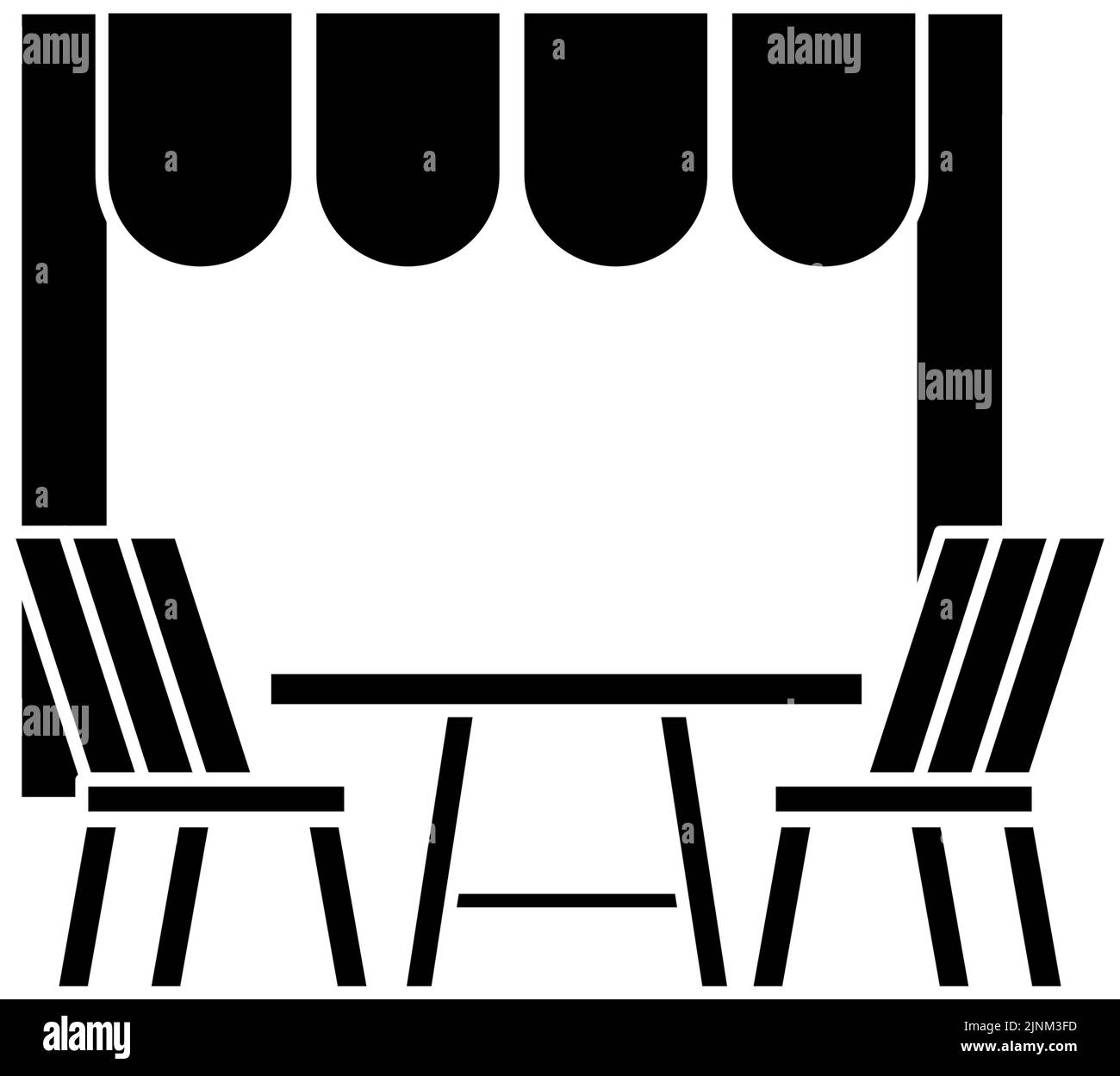 Symbol, das die Verwendung von Sitzplätzen im Freien empfiehlt, wenn Sie auswärts essen Stock Vektor