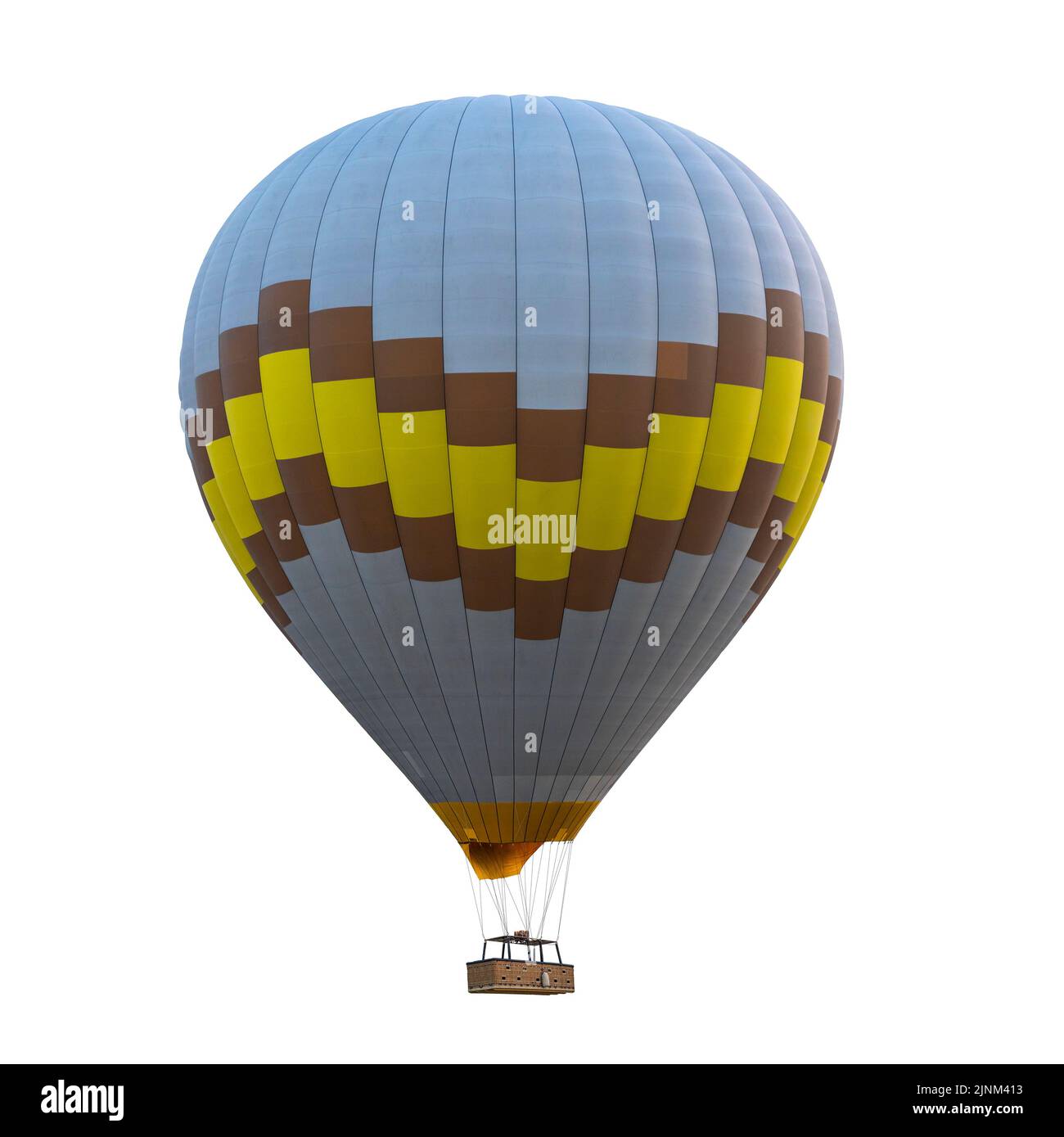 Bunte Heißluftballon isoliert auf weiß. Niemand drinnen Stockfoto