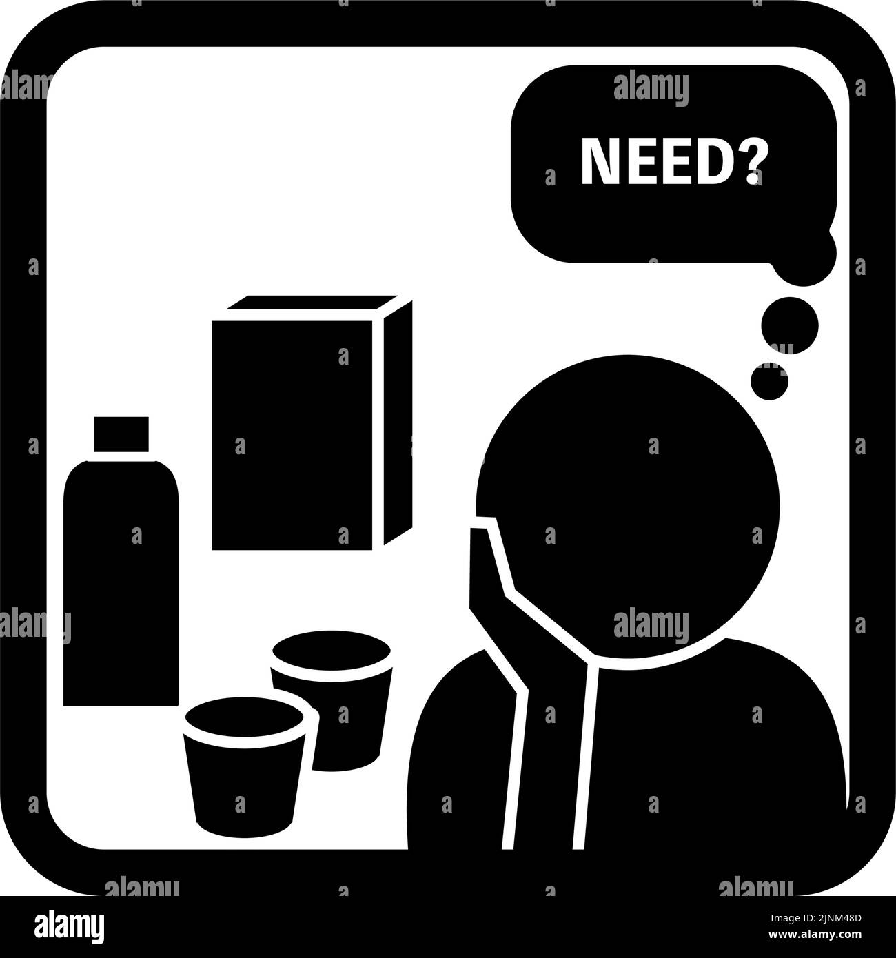 Symboldarstellung einer Person, die darüber nachdenkt, was sie kaufen soll Stock Vektor