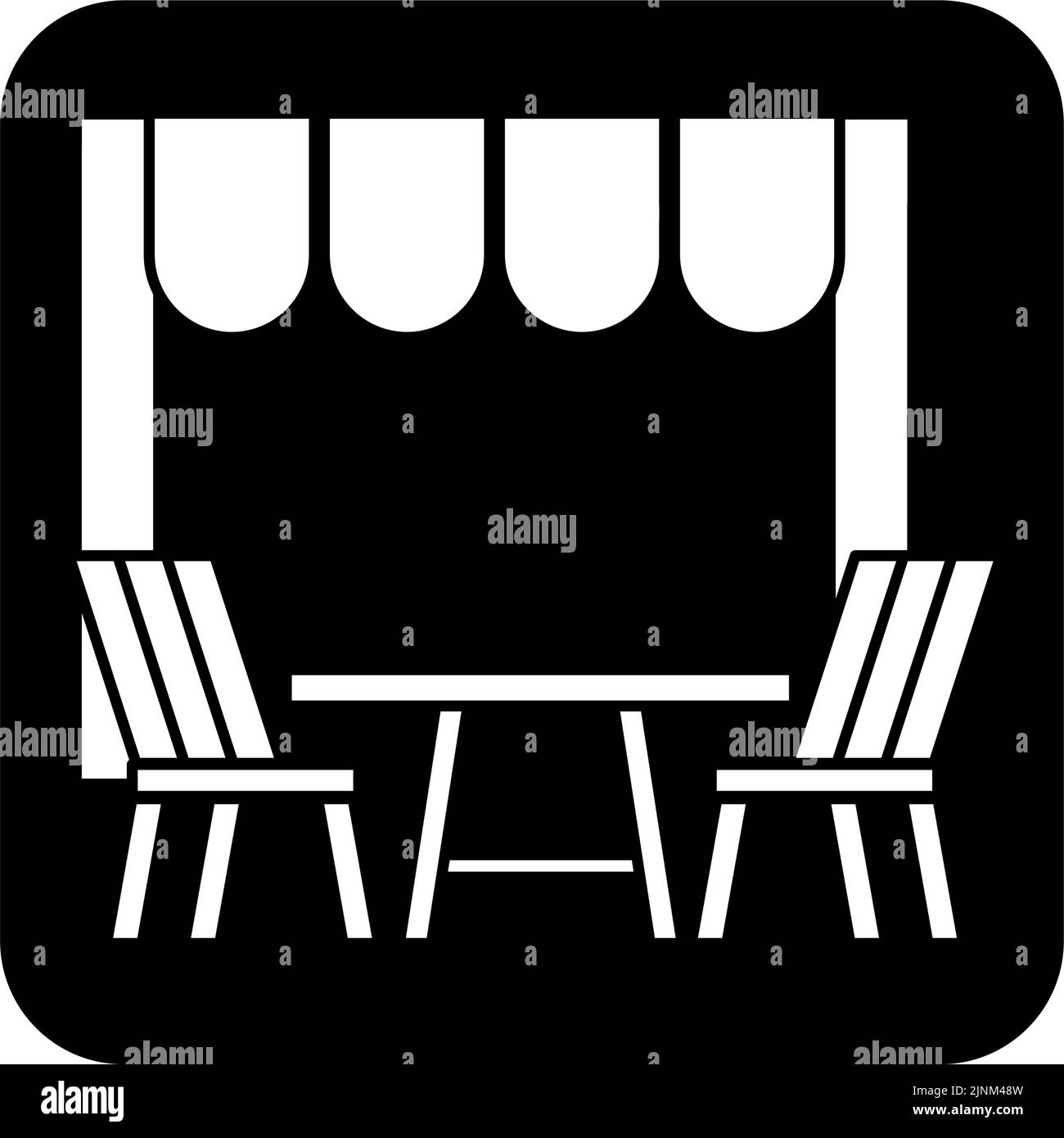 Symbol, das die Verwendung von Sitzplätzen im Freien empfiehlt, wenn Sie auswärts essen Stock Vektor