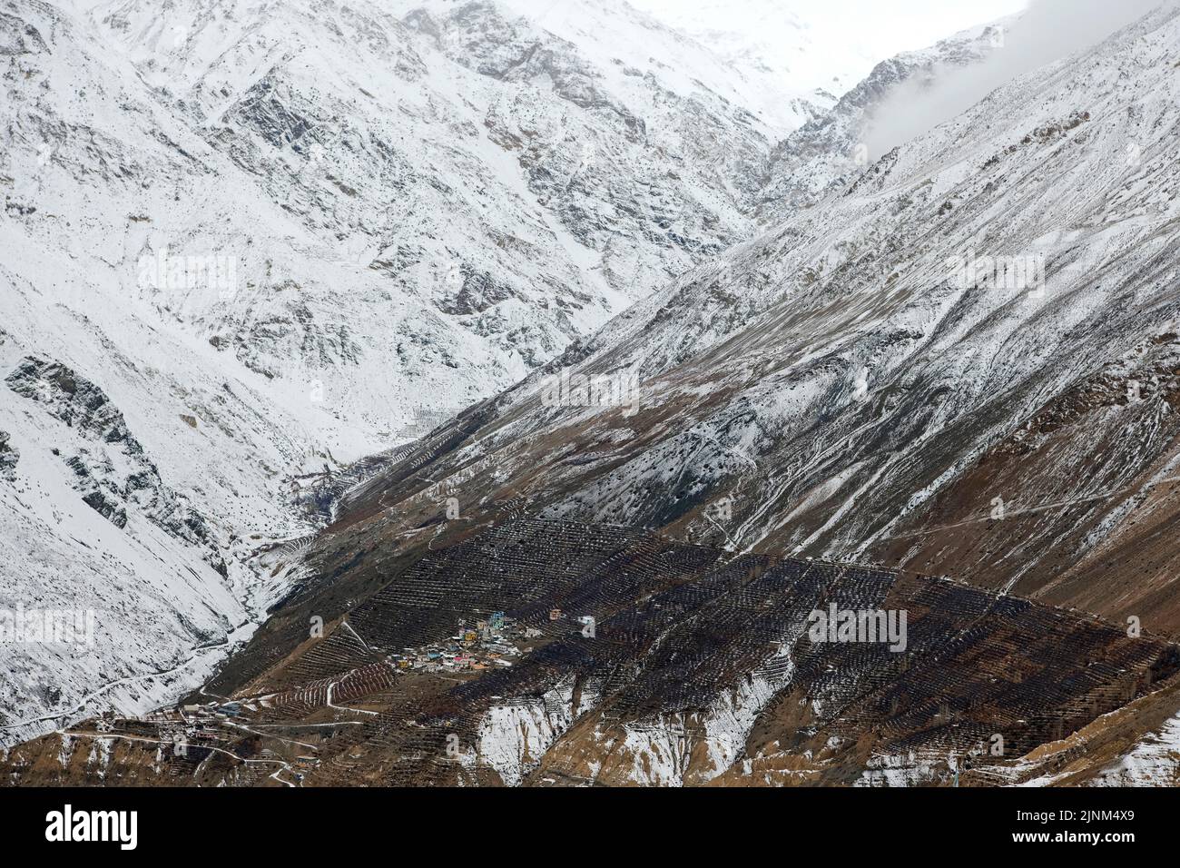 Das Bild der Landschaft des Spiti-Tals wurde im Himalaya, Himachal pradesh, Indien, aufgenommen Stockfoto