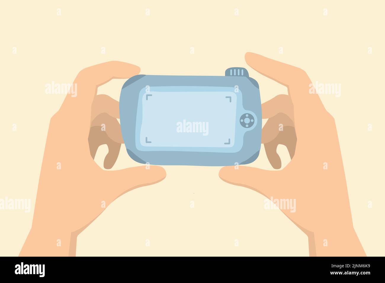 Nette Illustration, eine Person macht ein Foto mit einer Kamera Stock Vektor