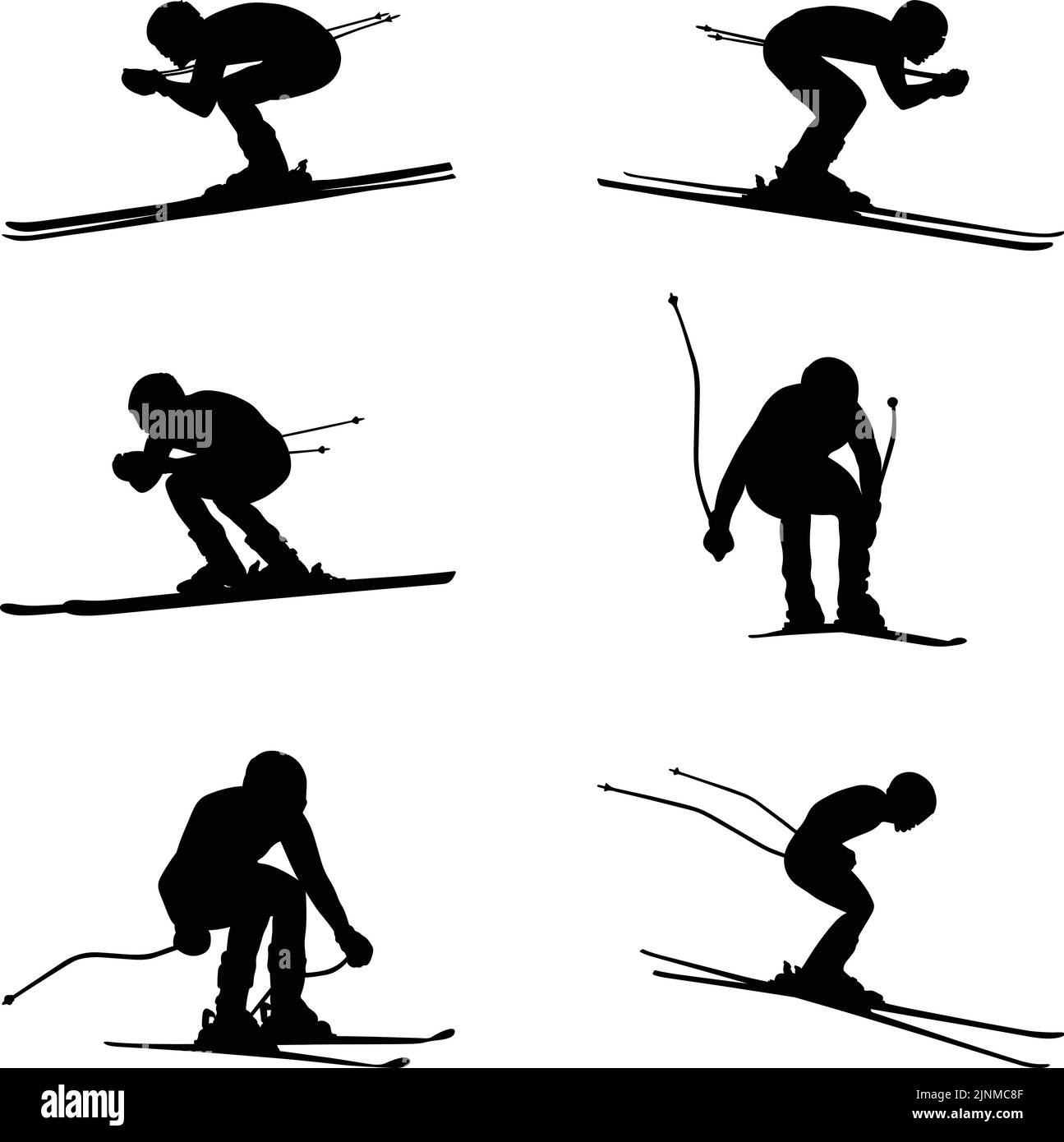 Setzen Sie schwarze Silhouette Athlet Skifahrer bergab Vektor Stock Vektor