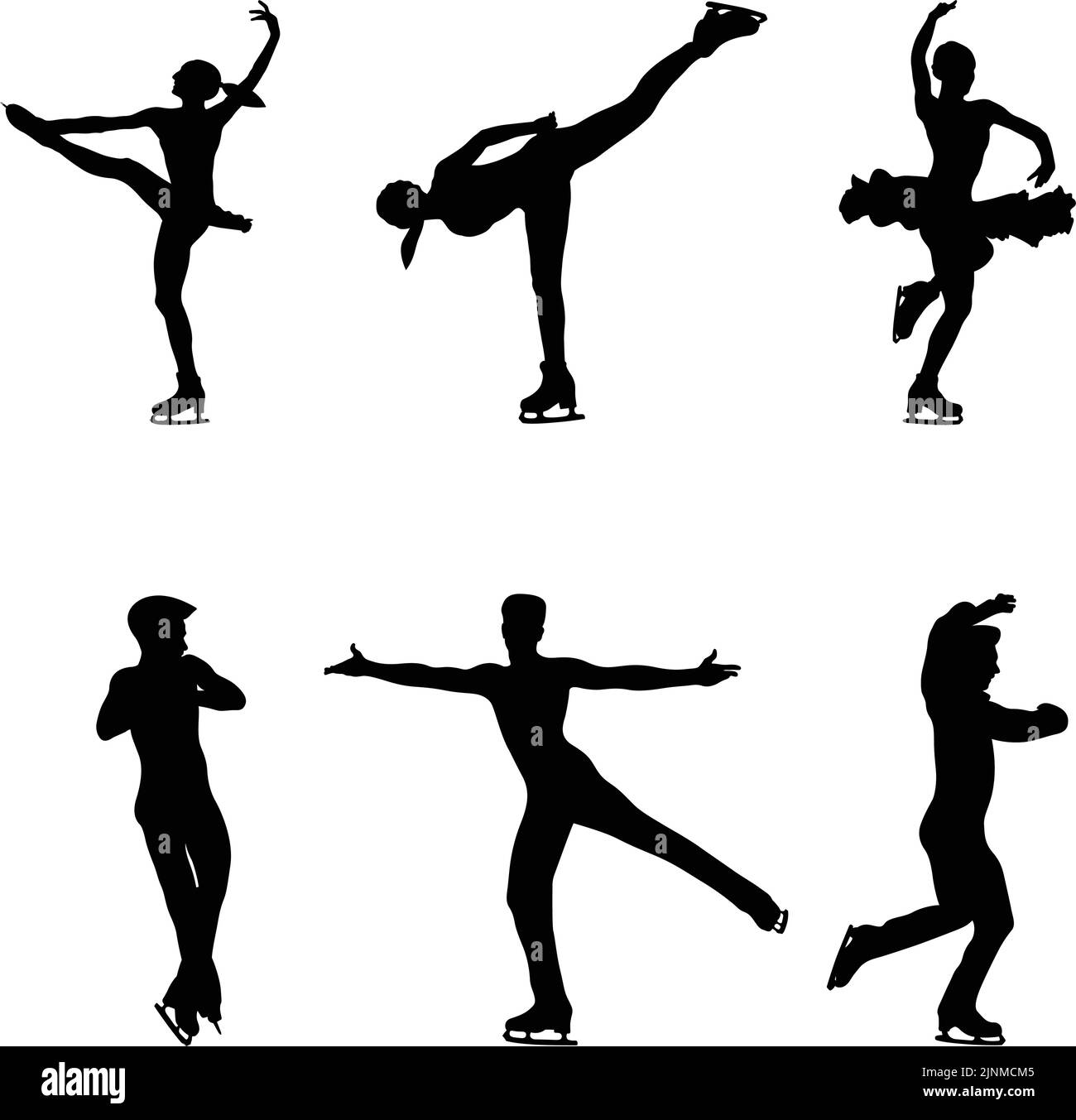 Set schwarze Silhouette Mädchen und männliche Figur Skating Vektor Stock Vektor