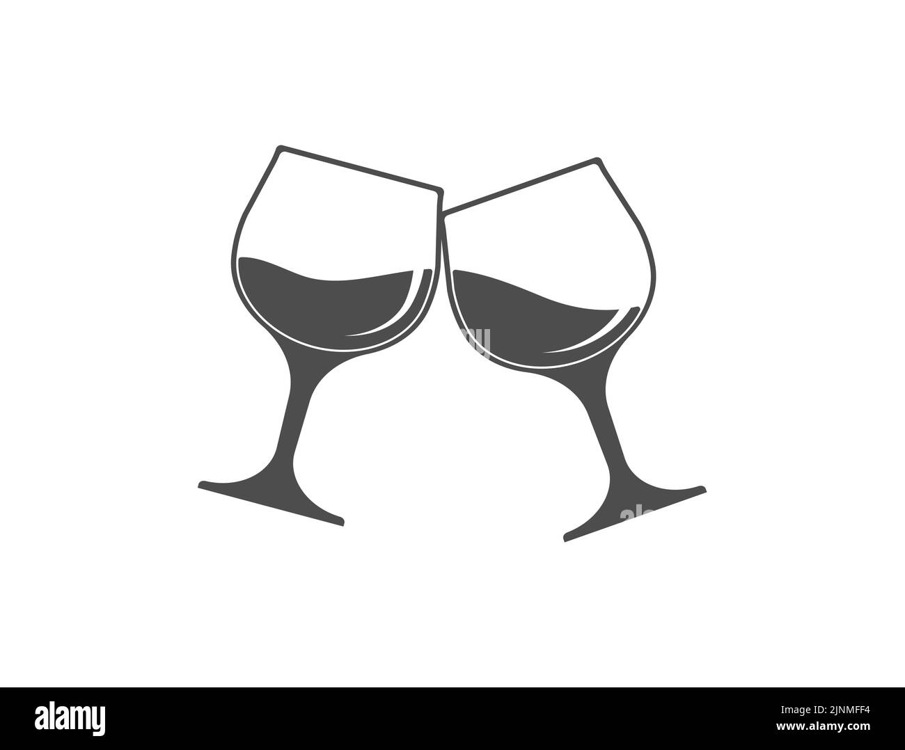 Zwei klirrende Gläser. Vorlage für ein Logo, einen Aufkleber, eine Marke oder ein Etikett. Symbol für Websites und Anwendungen. Flacher Style Stock Vektor