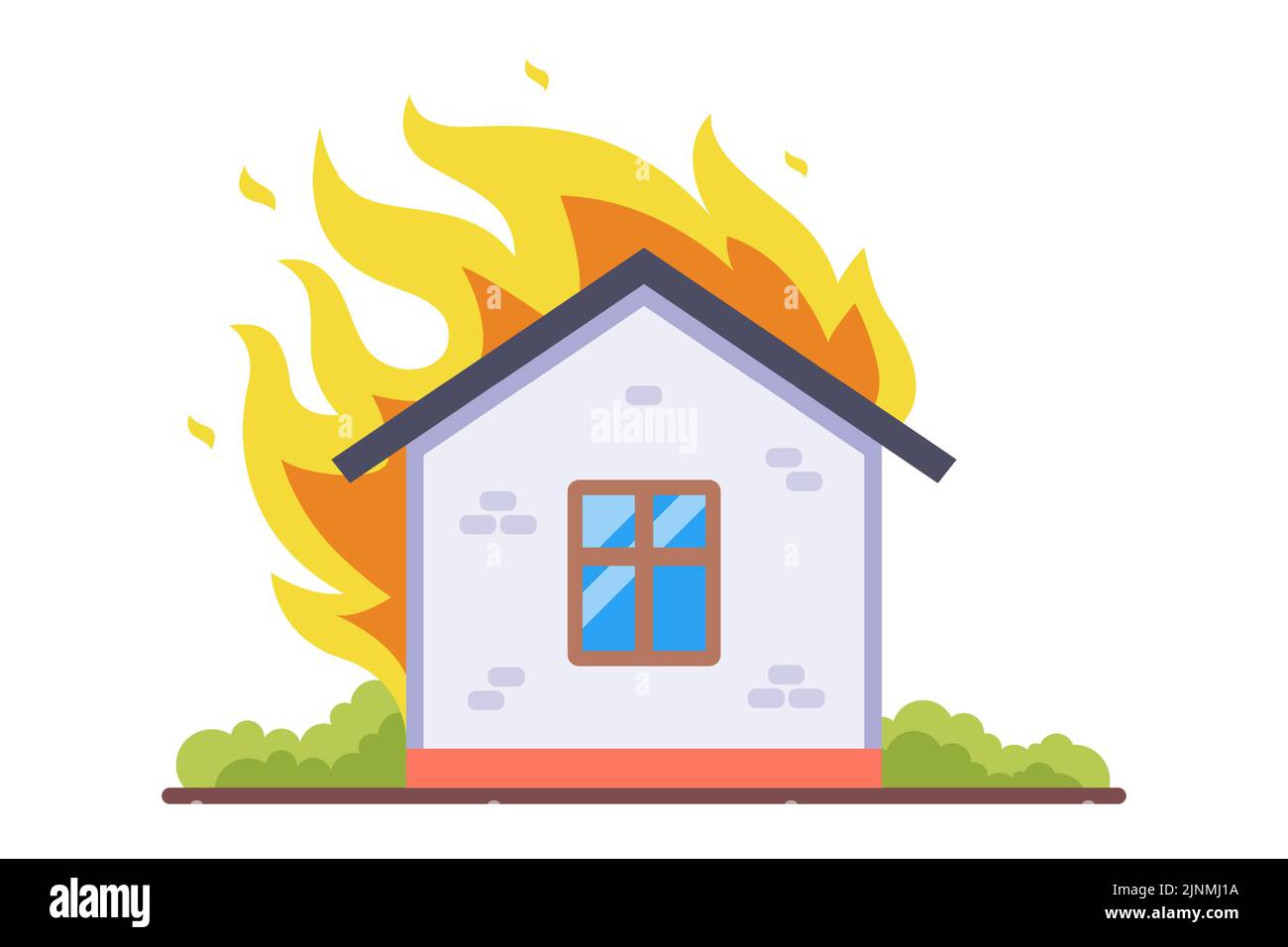 Ein privates einstöckiges Haus steht in Flammen. Hausfeuer. Flache Vektorgrafik. Stock Vektor