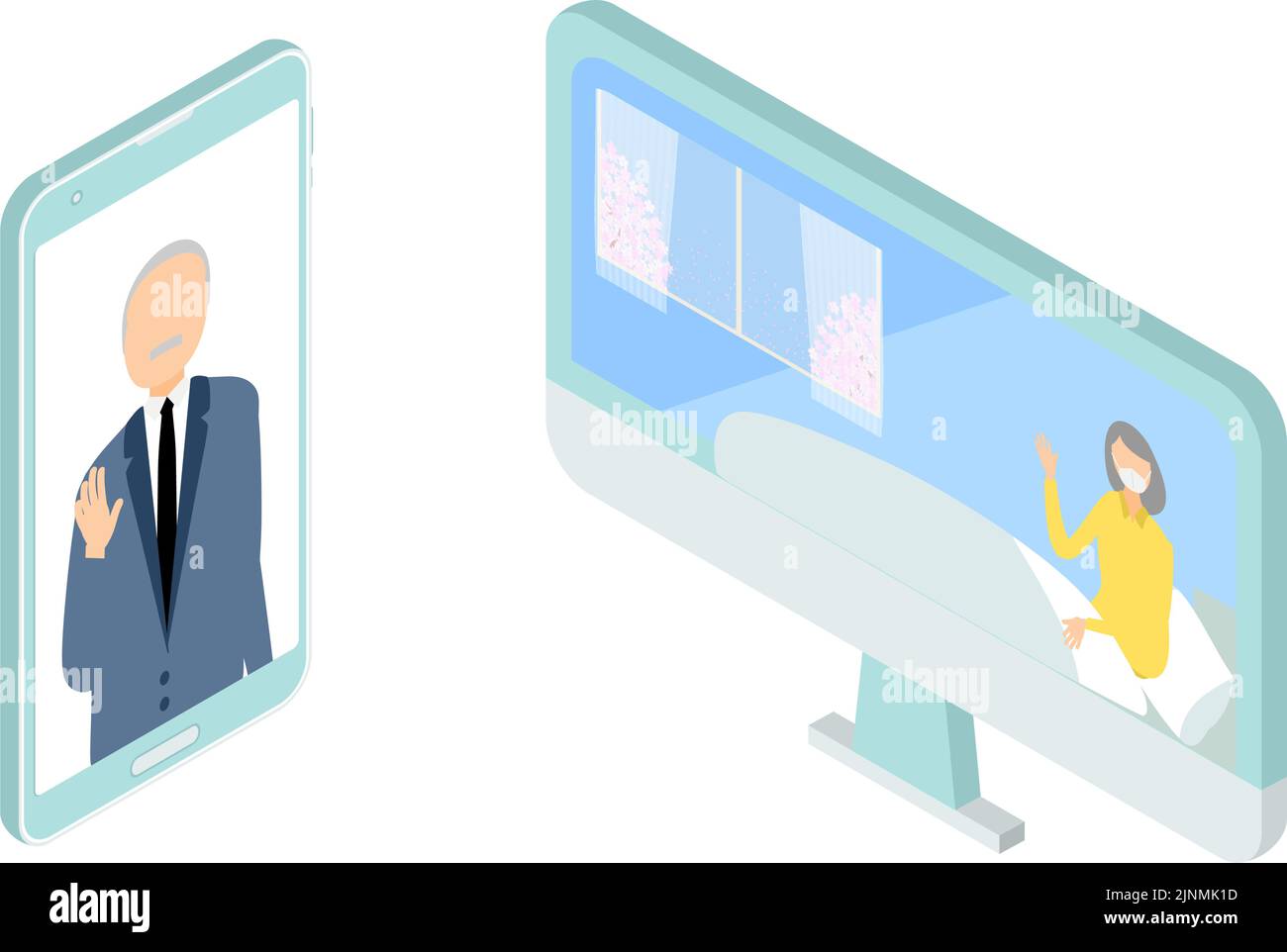 Stationäre Patienten und ihre Familien online besuchen Stock Vektor