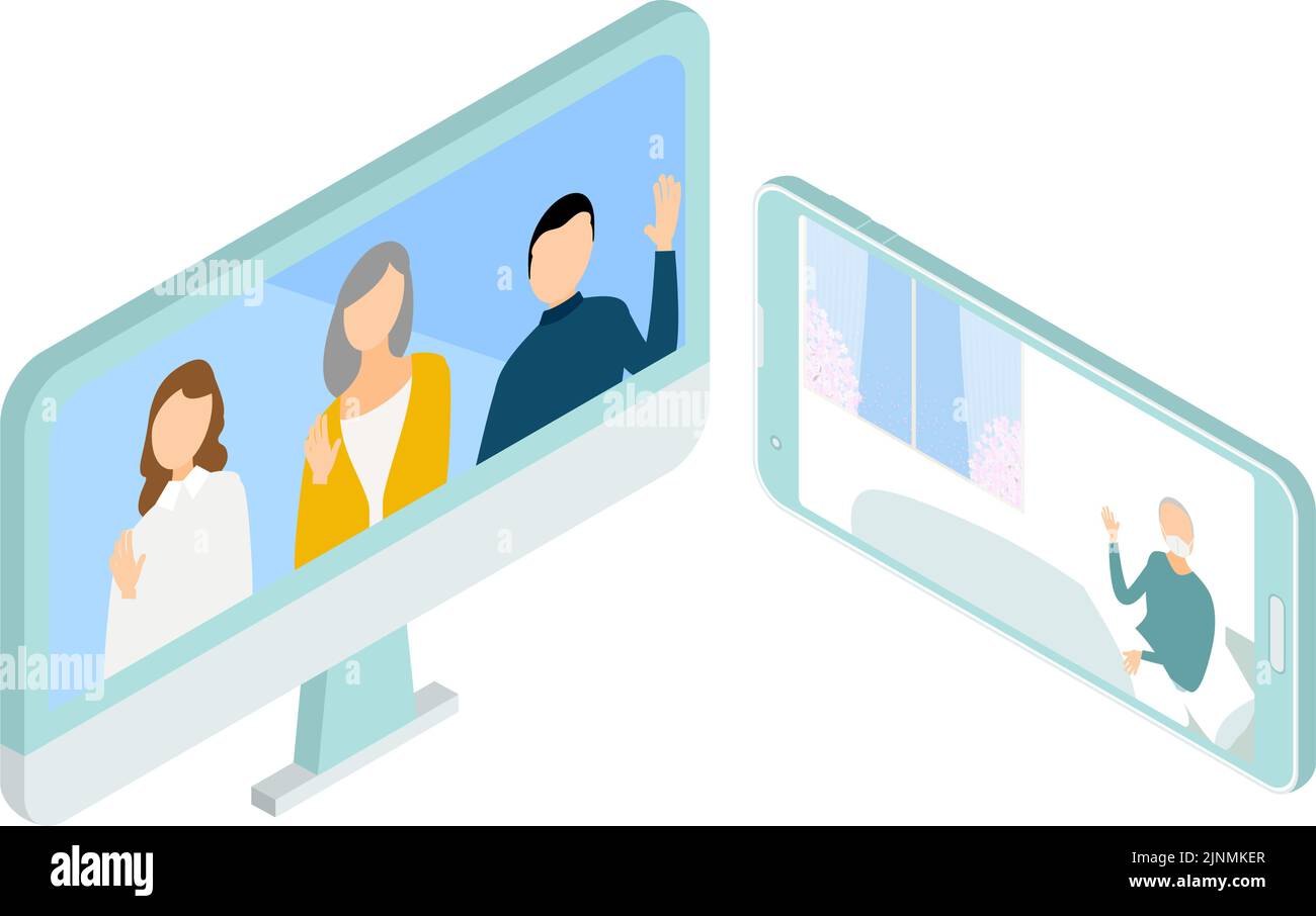 Stationäre Patienten und ihre Familien online besuchen Stock Vektor