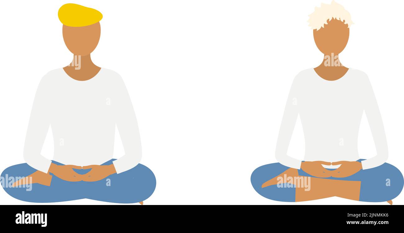 Achtsamkeit, ein Paar Männer und Frauen meditieren im halbgekrönten Maitreya Stock Vektor