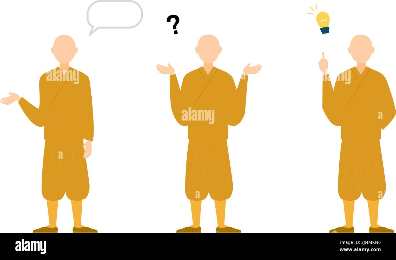 Buddhistischer Mönch Pose Set, ganzer Körper Stock Vektor