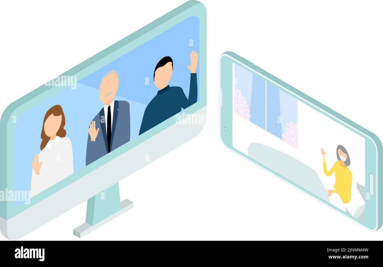 Stationäre Patienten und ihre Familien online besuchen Stock Vektor
