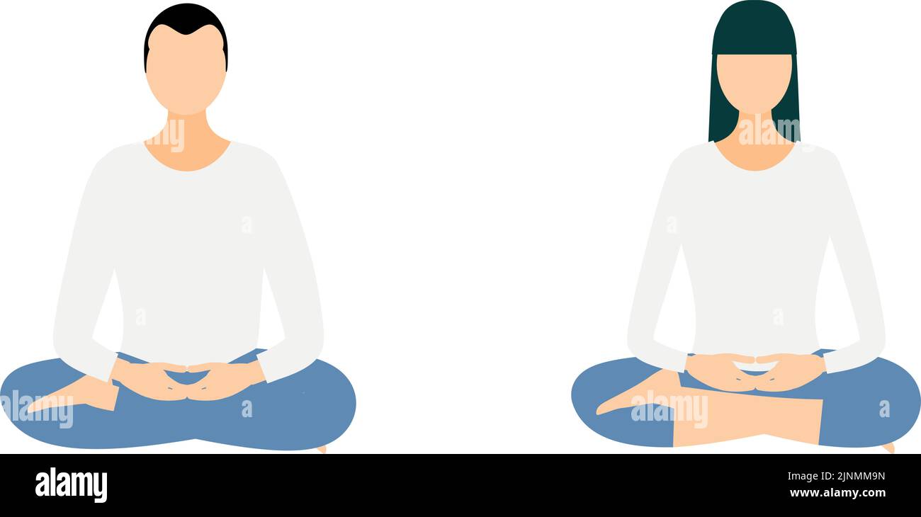 Achtsamkeit, ein Paar Männer und Frauen meditieren im halbgekrönten Maitreya Stock Vektor
