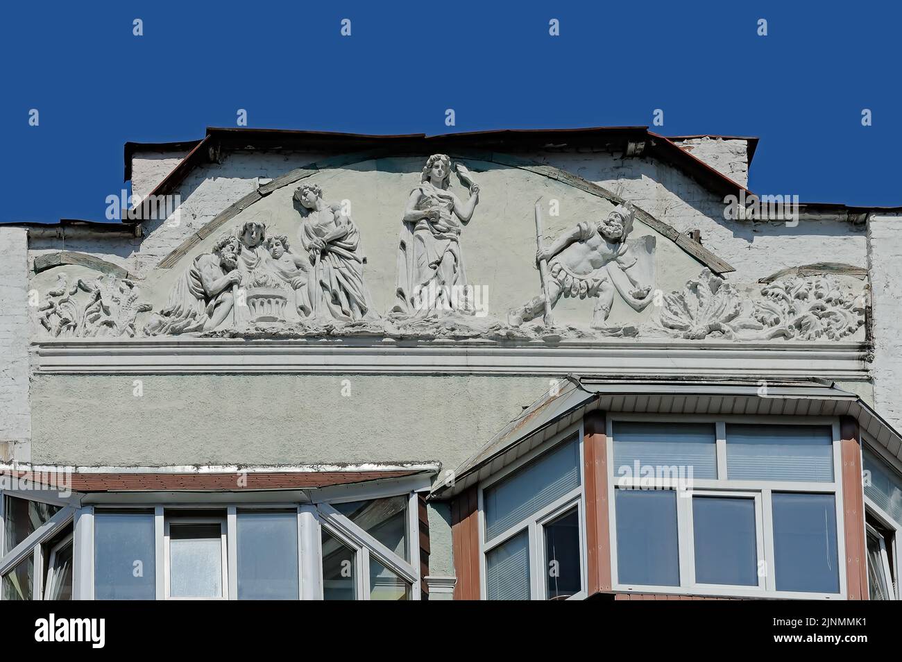 Dekorative Tafel mit Hestia auf dem alten Gebäude in Kiew Ukraine Stockfoto