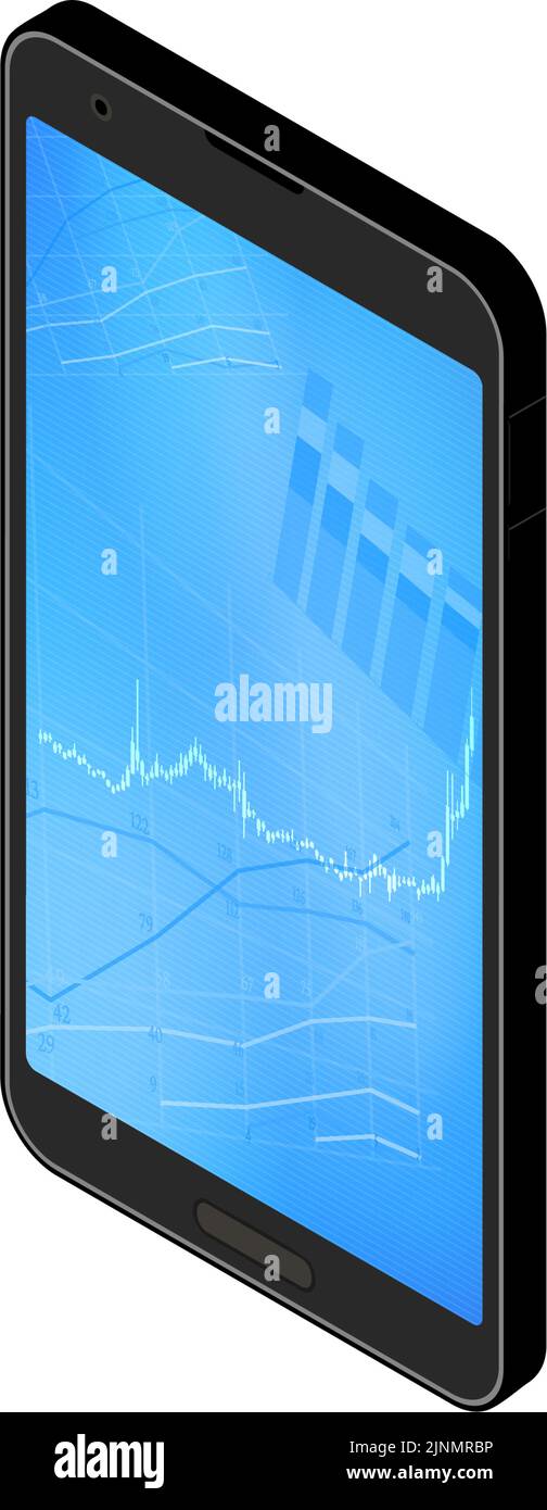 Candlestick-Charts, Aufstiege, Isometrie für Aktien, FX und virtuelle Währungen auf Smartphone-Apps gesehen verwendet Stock Vektor