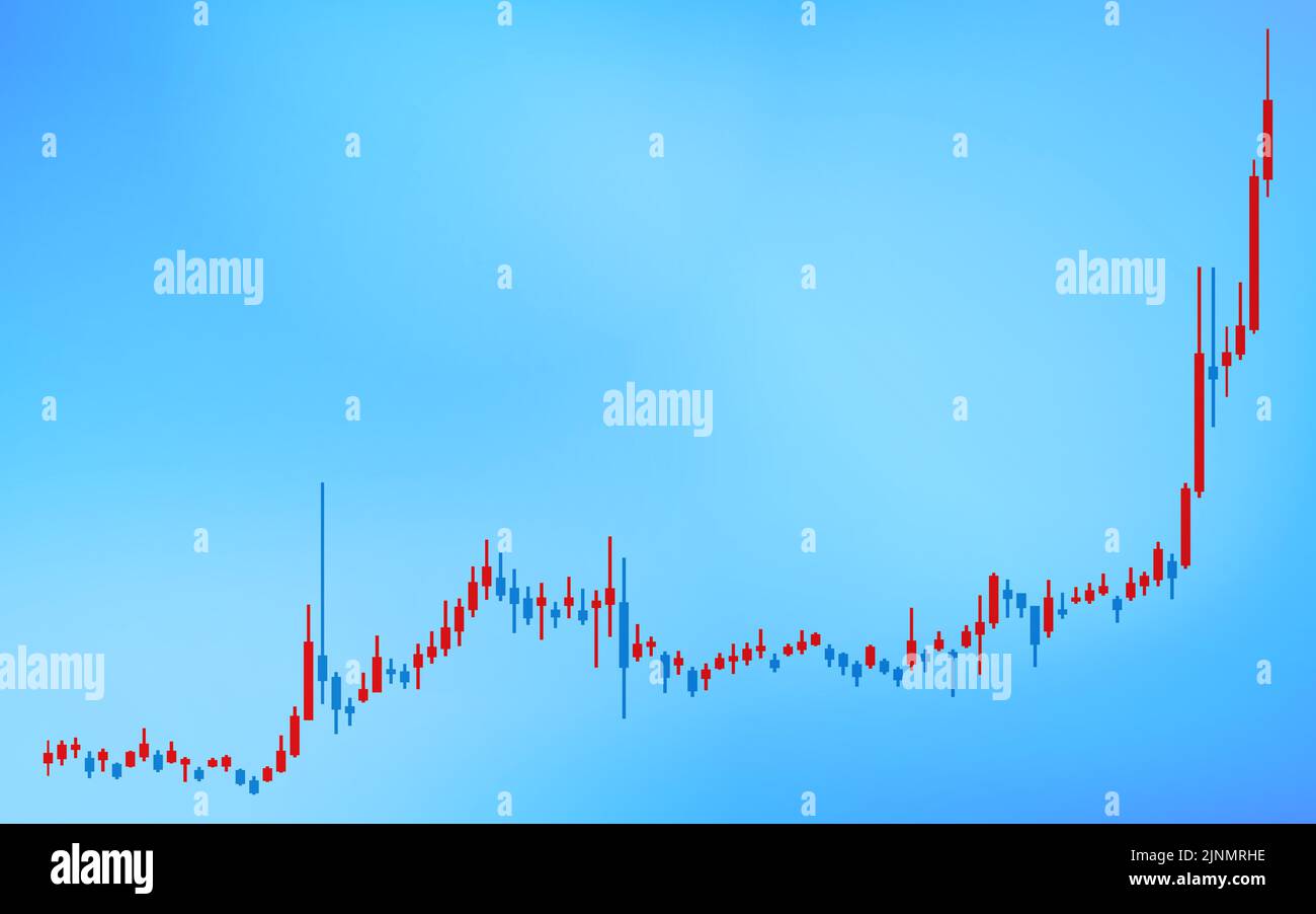 Candlestick-Charts für Aktien, Forex und Kryptowährungen, steigend, blauer Hintergrund Stock Vektor