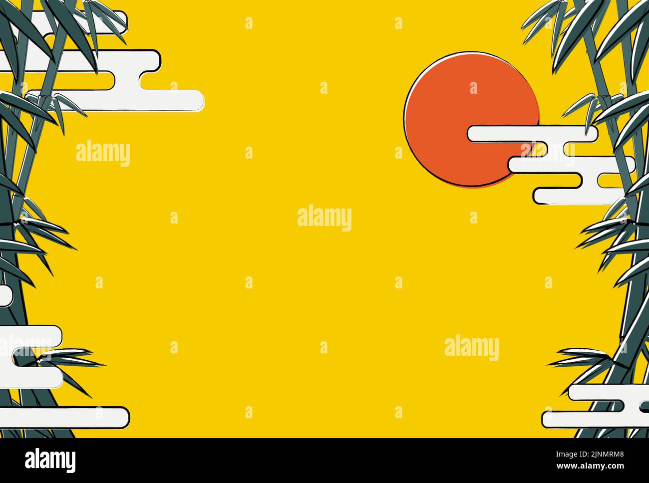 Trübe Bambushain und Sonne Hintergrund Illustration, Postkarte Vorlagengröße Stock Vektor
