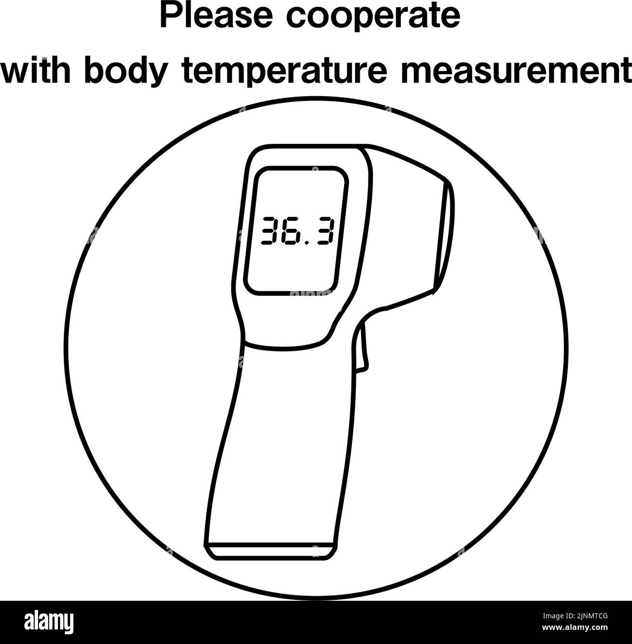 Abbildung, in der die Messung der Körpertemperatur mit einem berührungslosen Thermometer empfohlen wird Stock Vektor