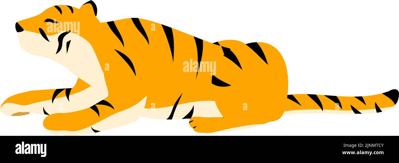 Einfache Darstellung der Tiger-Pose, liegend und aufhebst das Gesicht Stock Vektor