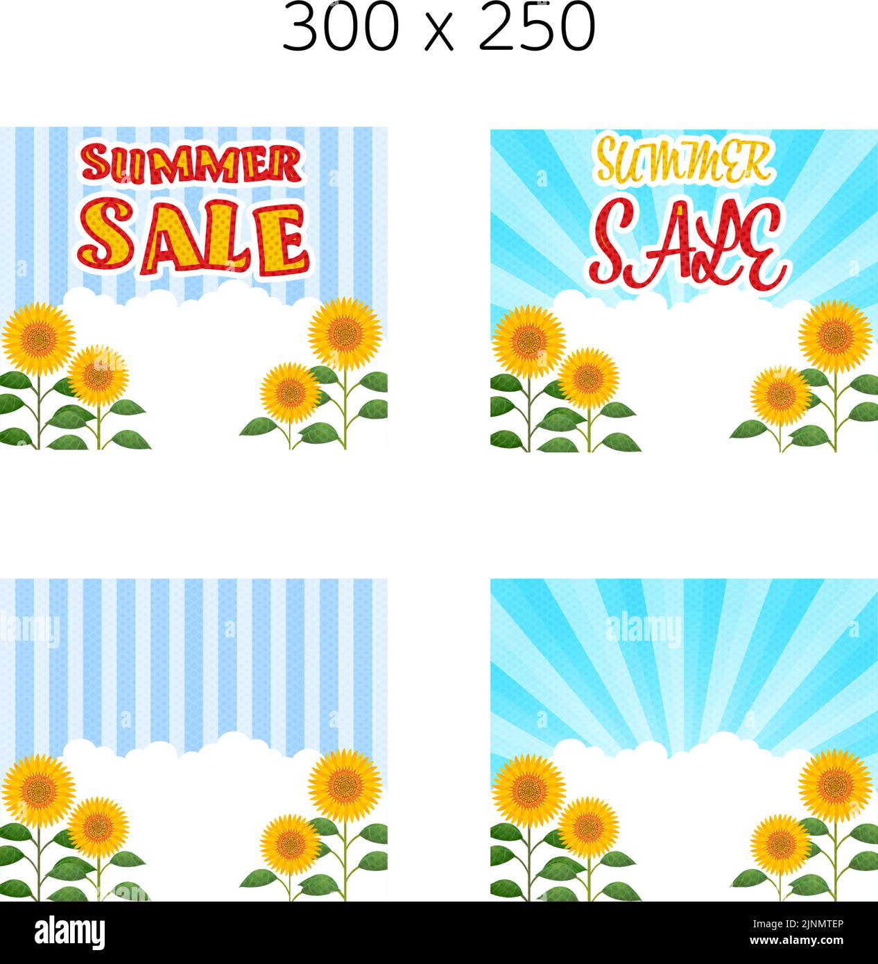 Sonnenblumenfeld, Irido Wolke und Banner, konzentrierte Linie und Streifen, 2 Arten, mit und ohne Buchstaben Stock Vektor