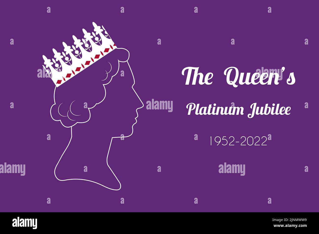 Die Feier zum Platin-Jubiläum der Königin. Skizzieren Sie das Profil von Elizabeth in der Krone auf violettem Hintergrund. Vektorgrafik für soziale Netzwerke Stock Vektor