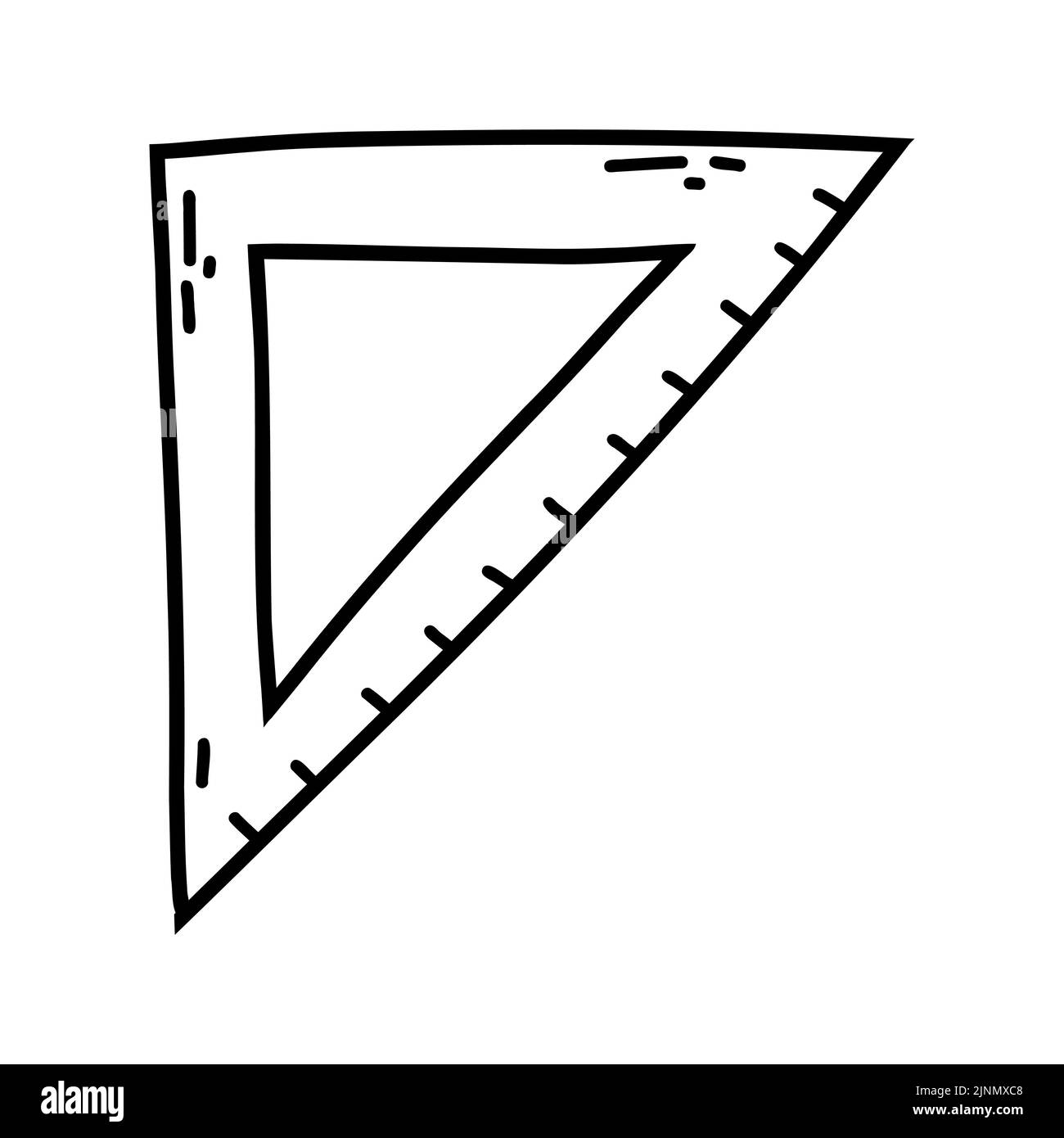 Handgezeichnetes Doodle-Dreieck-Lineal. Vektor-Skizze Illustration von schwarzen Umriss Schule Messung Maßstab Werkzeug, Büro Schreibwaren für Druck, Färbung Stock Vektor