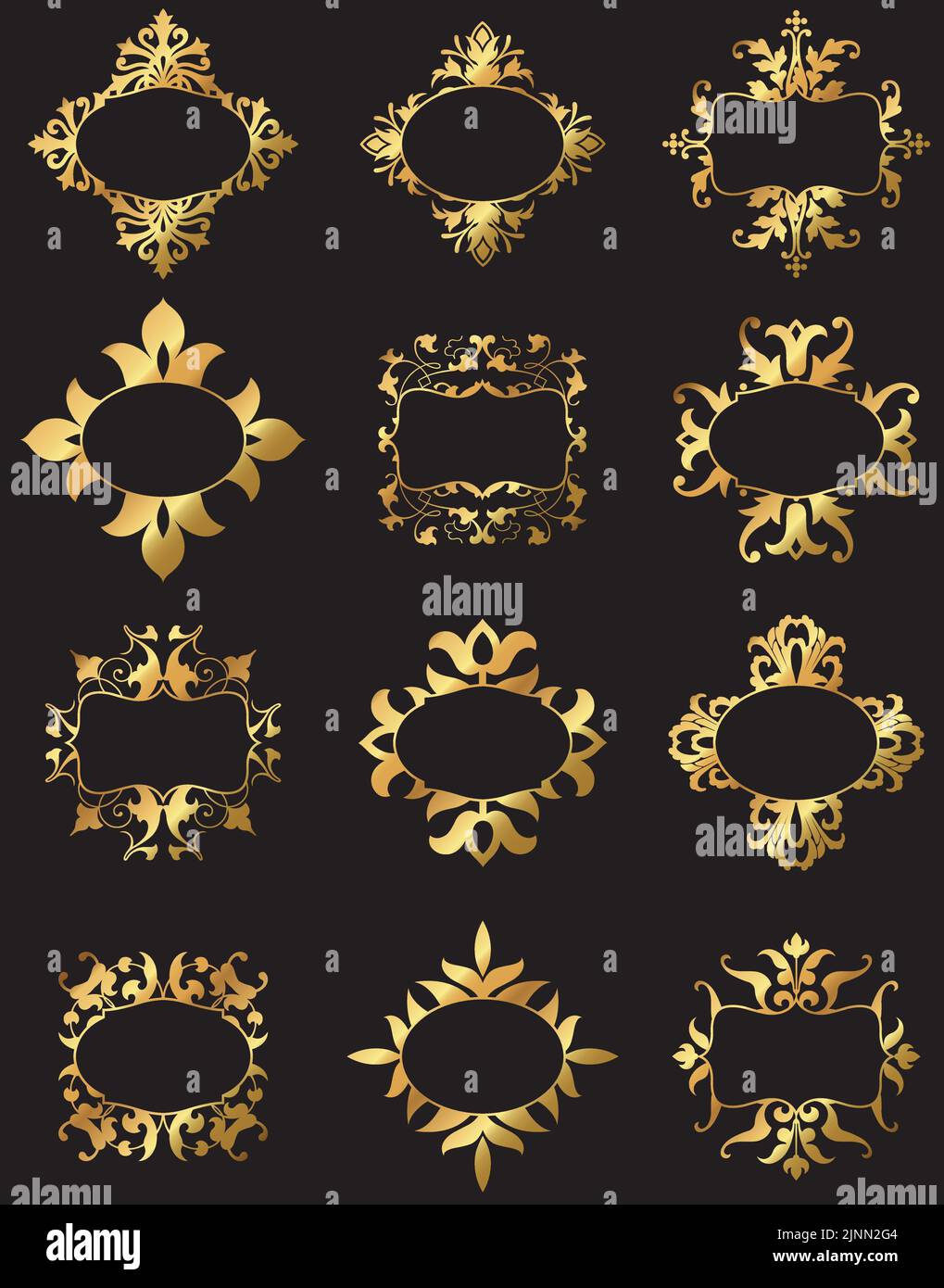 Eine Reihe von Vintage-Vektor-Gold floralen Zierrahmen und Rahmen. Stock Vektor