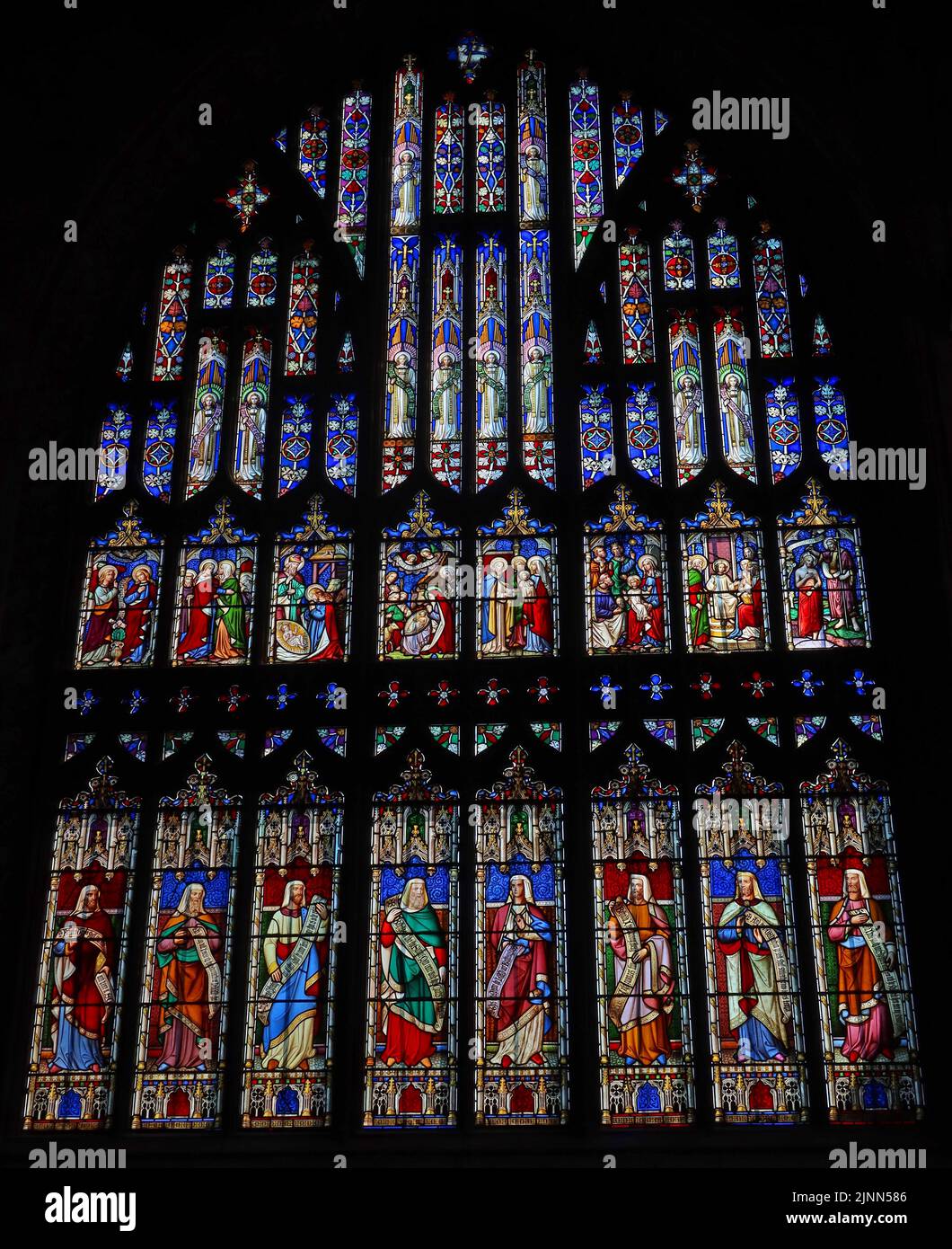 Buntglasfenster in St. Mary's Church, Church Lane, Nantwich, Cheshire, England, UK, CW5 5RQ Stockfoto