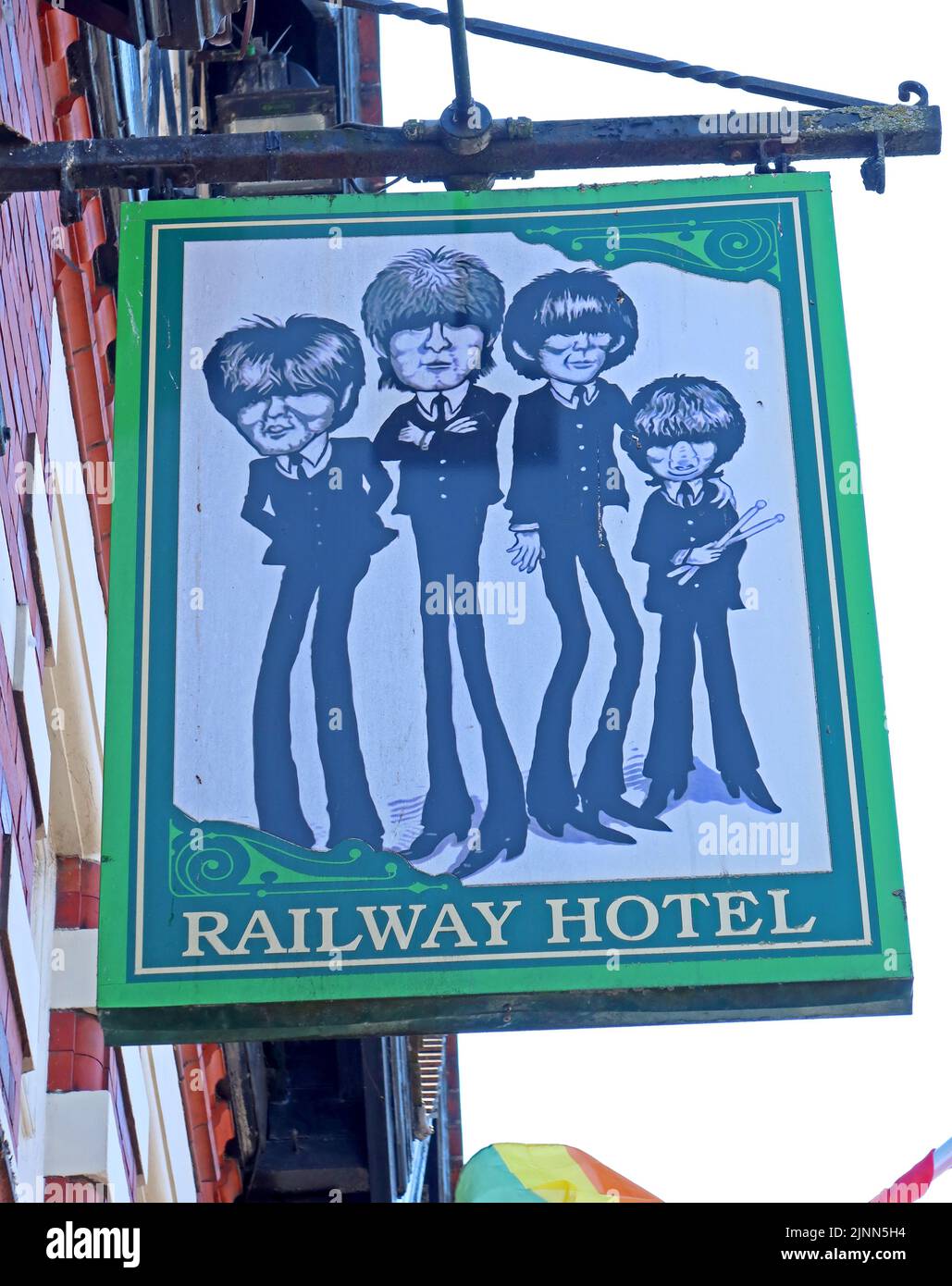 Railway Hotel, Beatles Schild, Pillory St, Nantwich, Cheshire, ENGLAND, GROSSBRITANNIEN, CW5 5SS Stockfoto