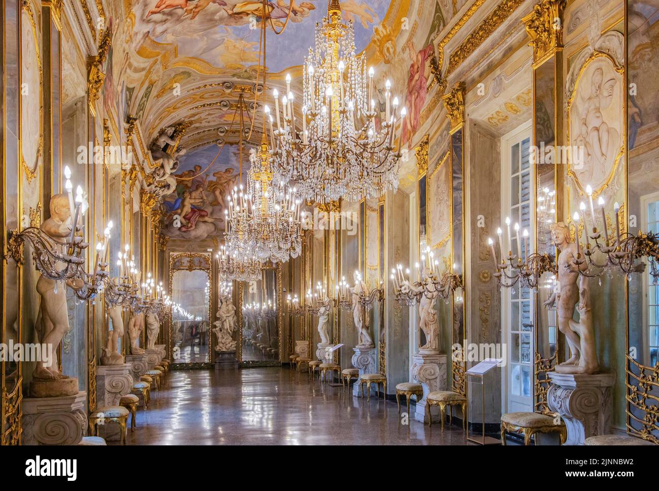 Spiegelgalerie im Königspalast, Palazzo reale, Genua, Ligurien, Mittelmeer, Mittelmeerküste, Italien Stockfoto