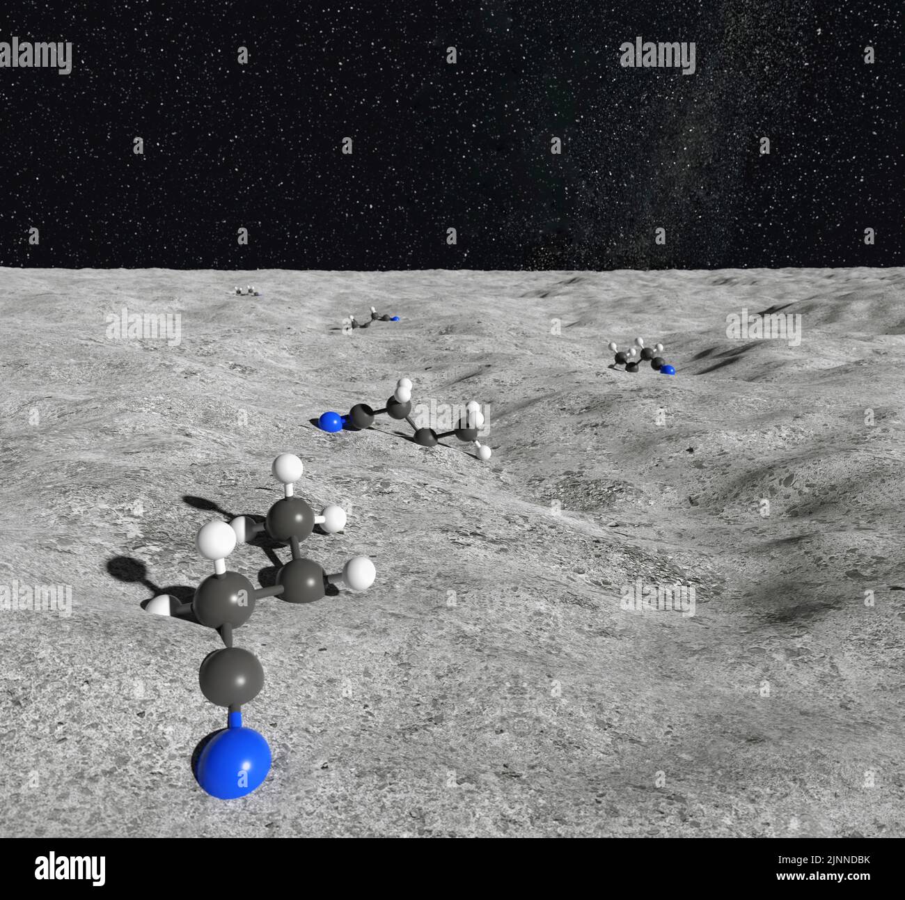 Organische Moleküle auf einem leblosen Planeten, Illustration Stockfoto