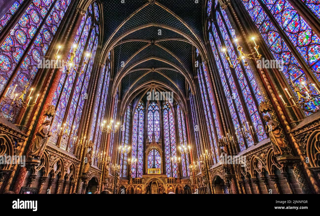 Palastkapelle, Obere Kapelle der Sainte-Chapelle auf der Ile de la Cite, Paris, Ile de France, Westeuropa, Frankreich Stockfoto