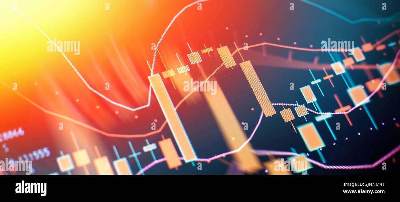 Börsendiagramm, Aktienhandelsdiagramm Candlestick Finanzinvestitionshandel, Forex-Diagramm Geschäft oder Handel mit Krypto-Währung Stockfoto