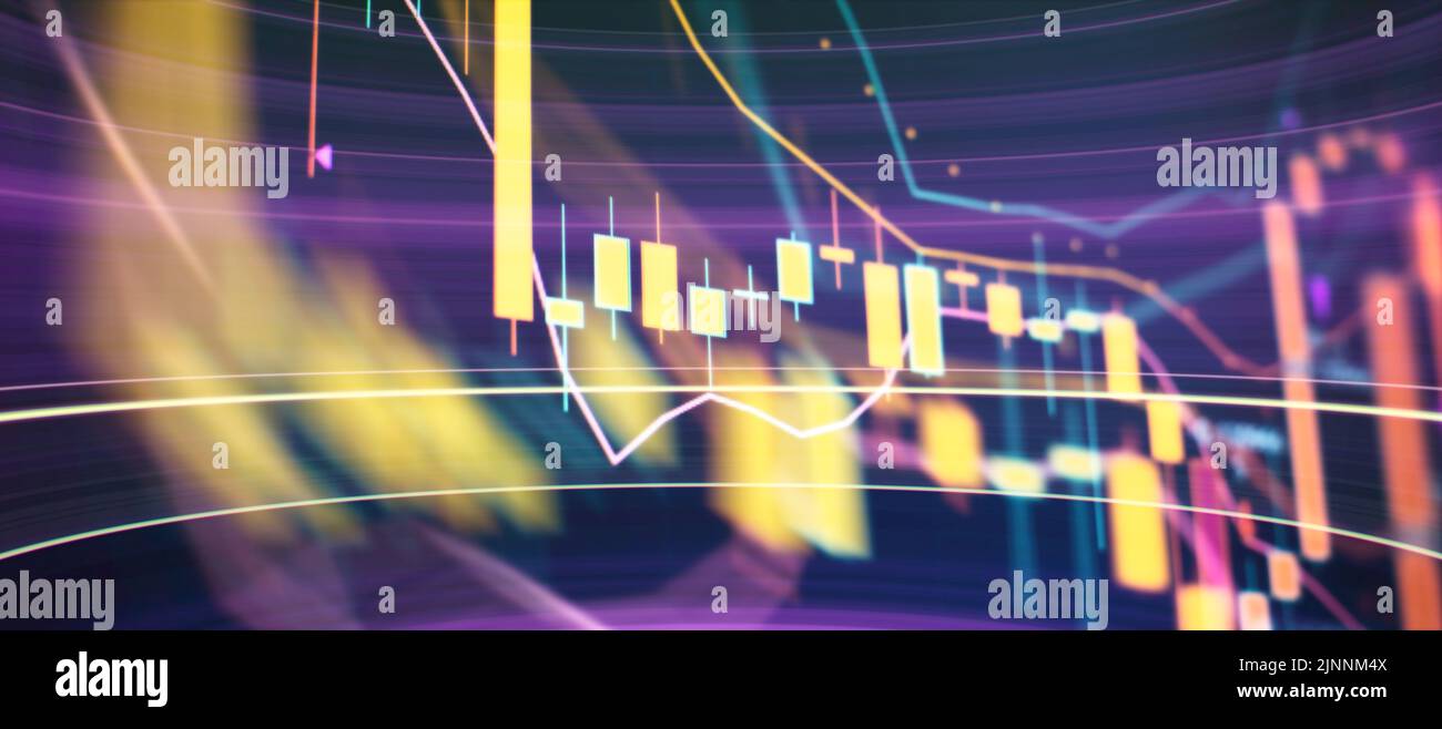Börsendiagramm, Aktienhandelsdiagramm Candlestick Finanzinvestitionshandel, Forex-Diagramm Geschäft oder Handel mit Krypto-Währung Stockfoto