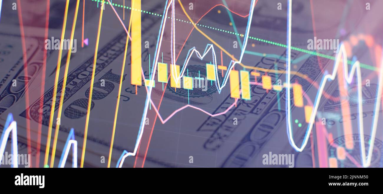 Börsendiagramm, Aktienhandelsdiagramm Candlestick Finanzinvestitionshandel, Forex-Diagramm Geschäft oder Handel mit Krypto-Währung Stockfoto