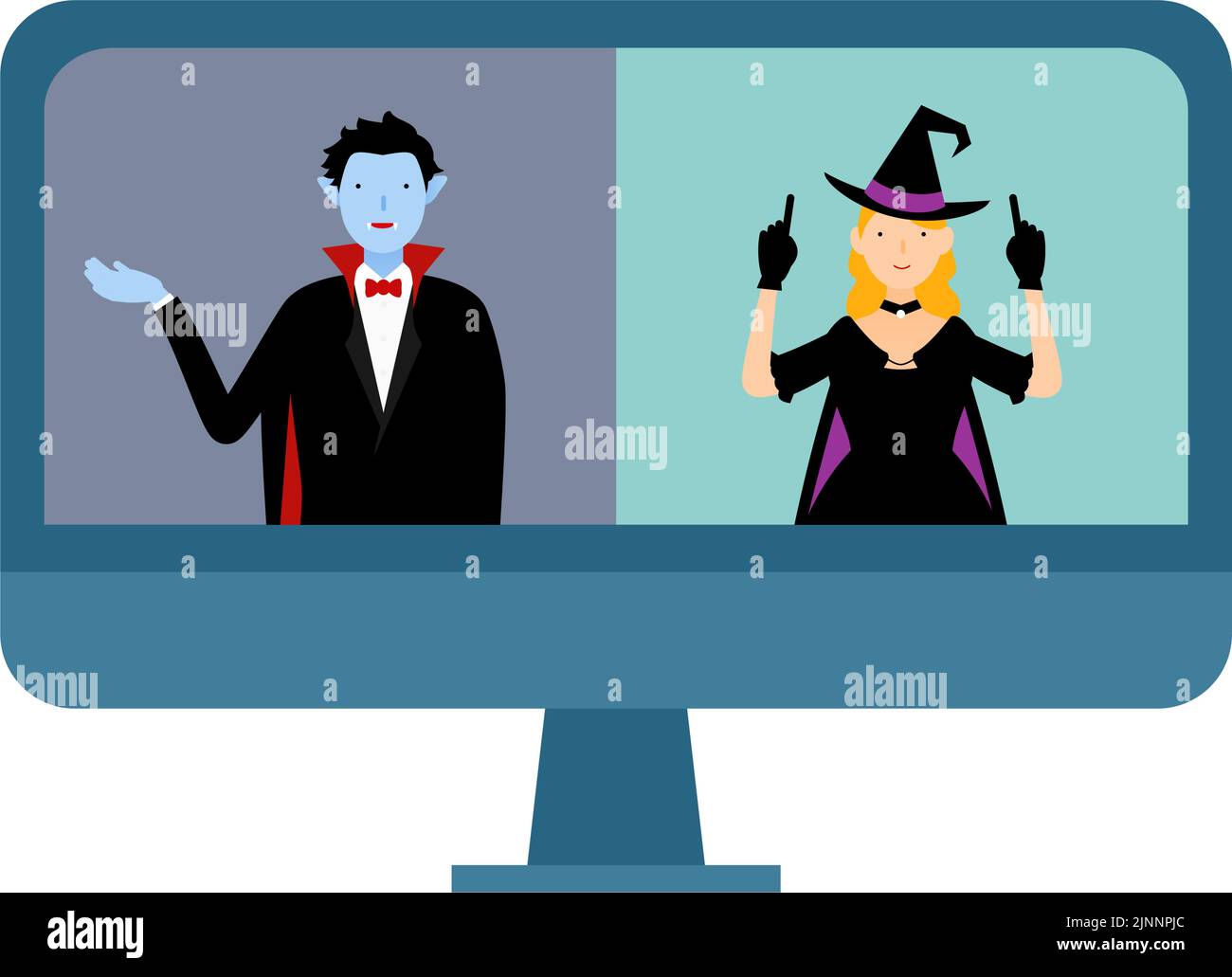 Kostümierte Männer und Frauen mit einer Online-Halloween-Party Stock Vektor