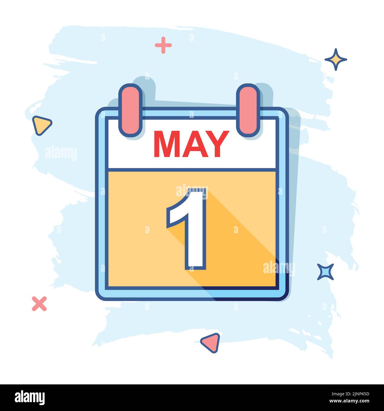 Vektor Cartoon 1. Mai Kalendersymbol im Comic Stil. Kalender anmelden Abbildung Piktogramm. Tag der Arbeit agenda Business splash Wirkung Konzept. Stock Vektor