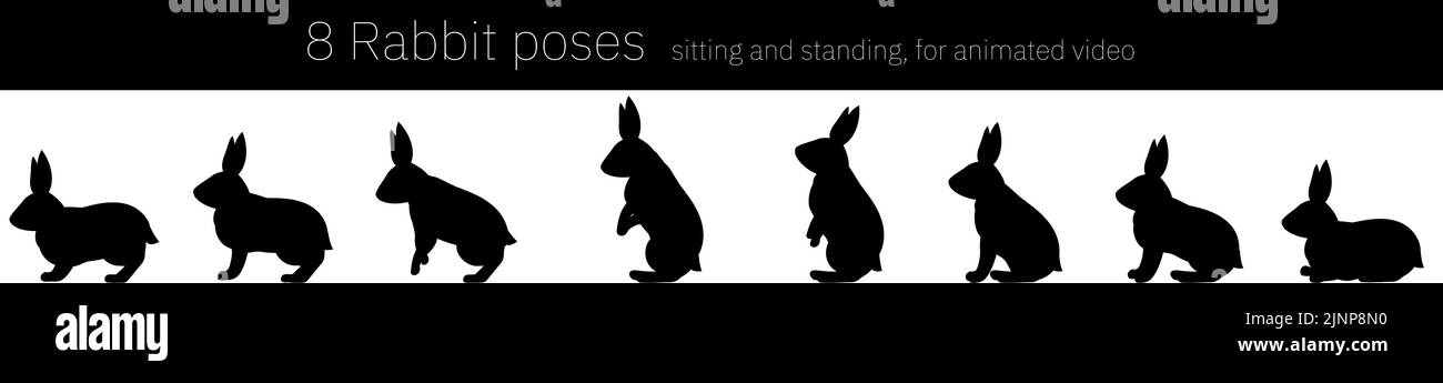 Kaninchenbewegungen für Animation, Stehen Silhouette Stock Vektor
