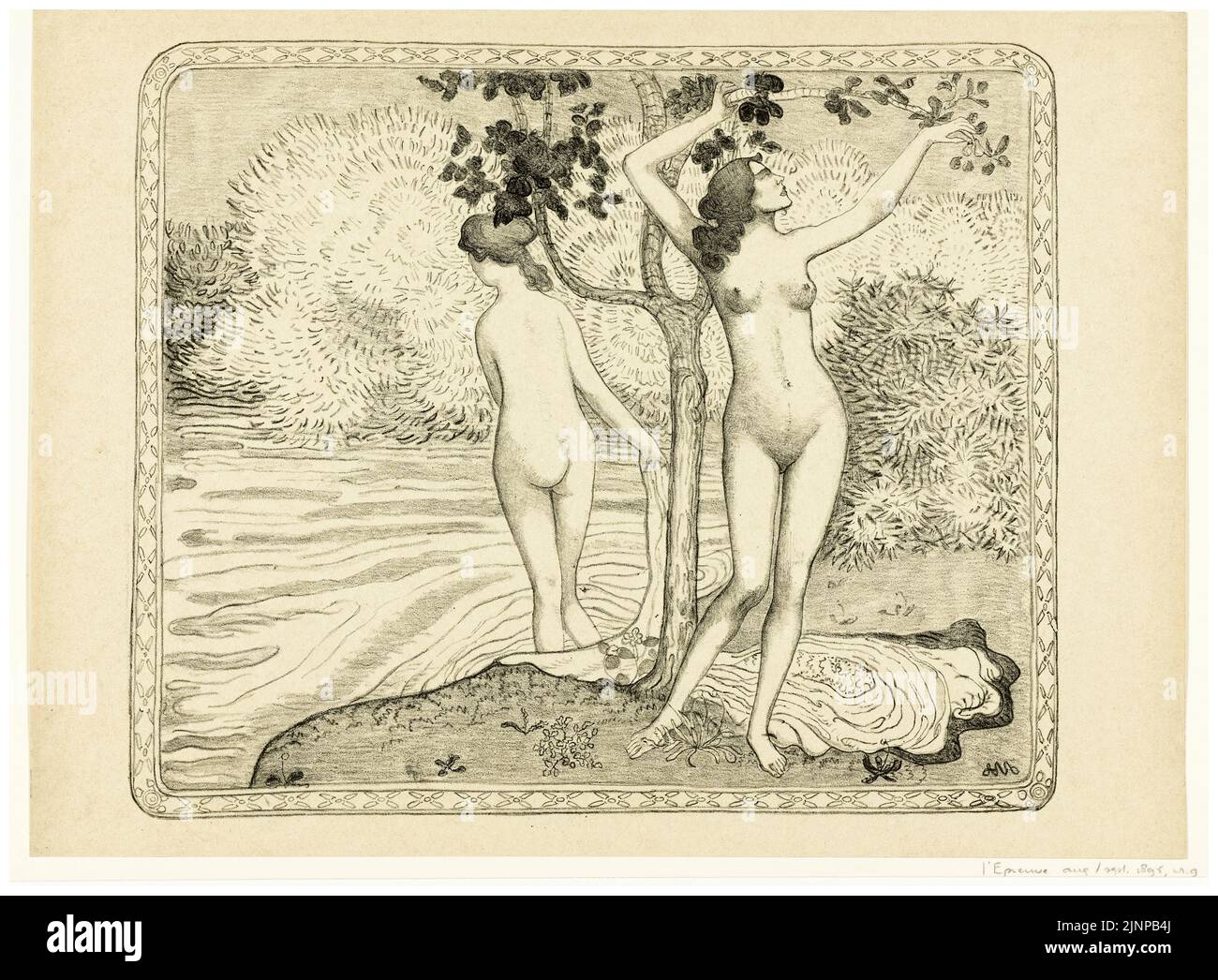 Aristide Maillol Print, zwei Badefrauen am Wasser, Sommer, Zeichnung, 1895 Stockfoto