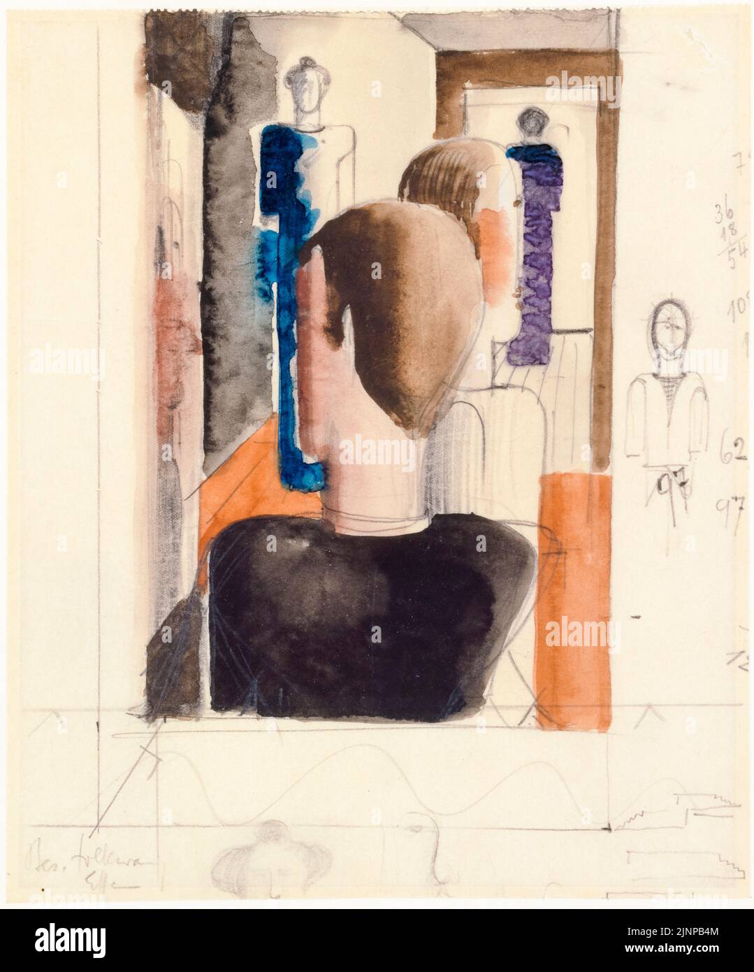 Oskar Schlemmer, Vorstudie für den Innenraum mit fünf Figuren, Roman, Malerei, 1925 Stockfoto