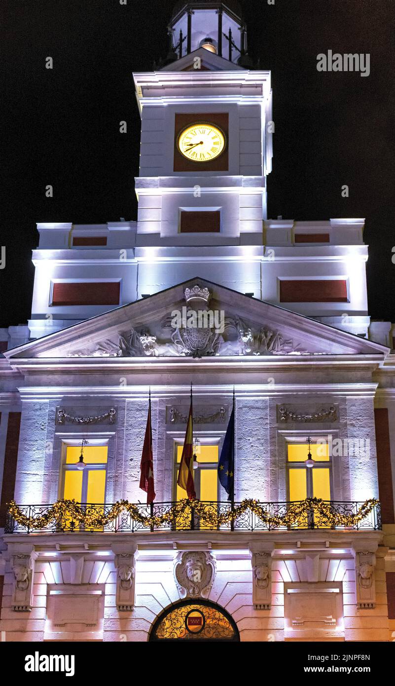 Casa de correos en la puerta del Sol, reloj de las campanadas de fin de año, Madrid, España Stockfoto